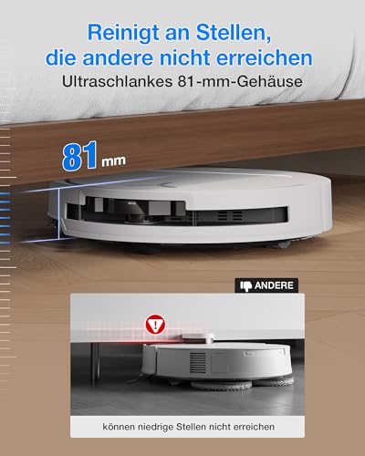 ECOVACS DEEBOT T50 Omni Gen3 Saugroboter mit Wischfunktion, 25.000 Pa, ZeroTangle 3.0, AIVI 3D 2.0, All-in-One-Omni-Station, Reinigung des Mopps bei 75 °C, ultraflache 81 mm, Mattweiß - Image 4