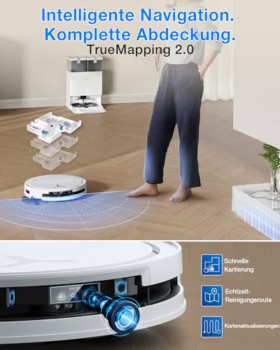 ECOVACS DEEBOT T50 Omni Gen3 Saugroboter mit Wischfunktion, 25.000 Pa, ZeroTangle 3.0, AIVI 3D 2.0, All-in-One-Omni-Station, Reinigung des Mopps bei 75 °C, ultraflache 81 mm, Mattweiß - Image 8