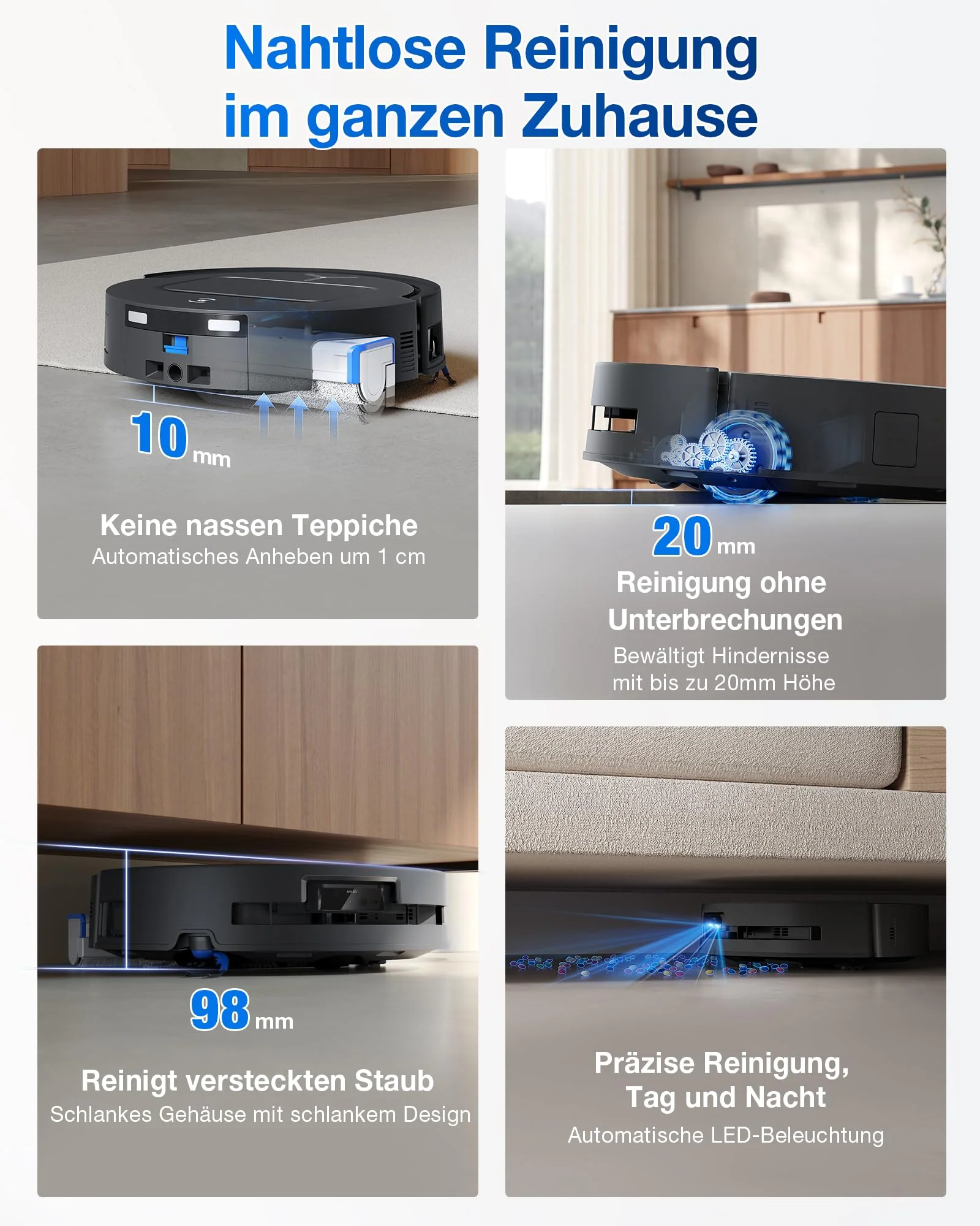 ECOVACS DEEBOT T80 Omni Saugroboter mit Wischfunktion, 18.000 Pa, OZMO Roller Wischwalze mit kontinuierlicher Frischwasser-Selbstreinigung, ZeroTangle 3.0,Moppwäsche mit 40-75℃ heißem Wasser, Schwarz - Image 4