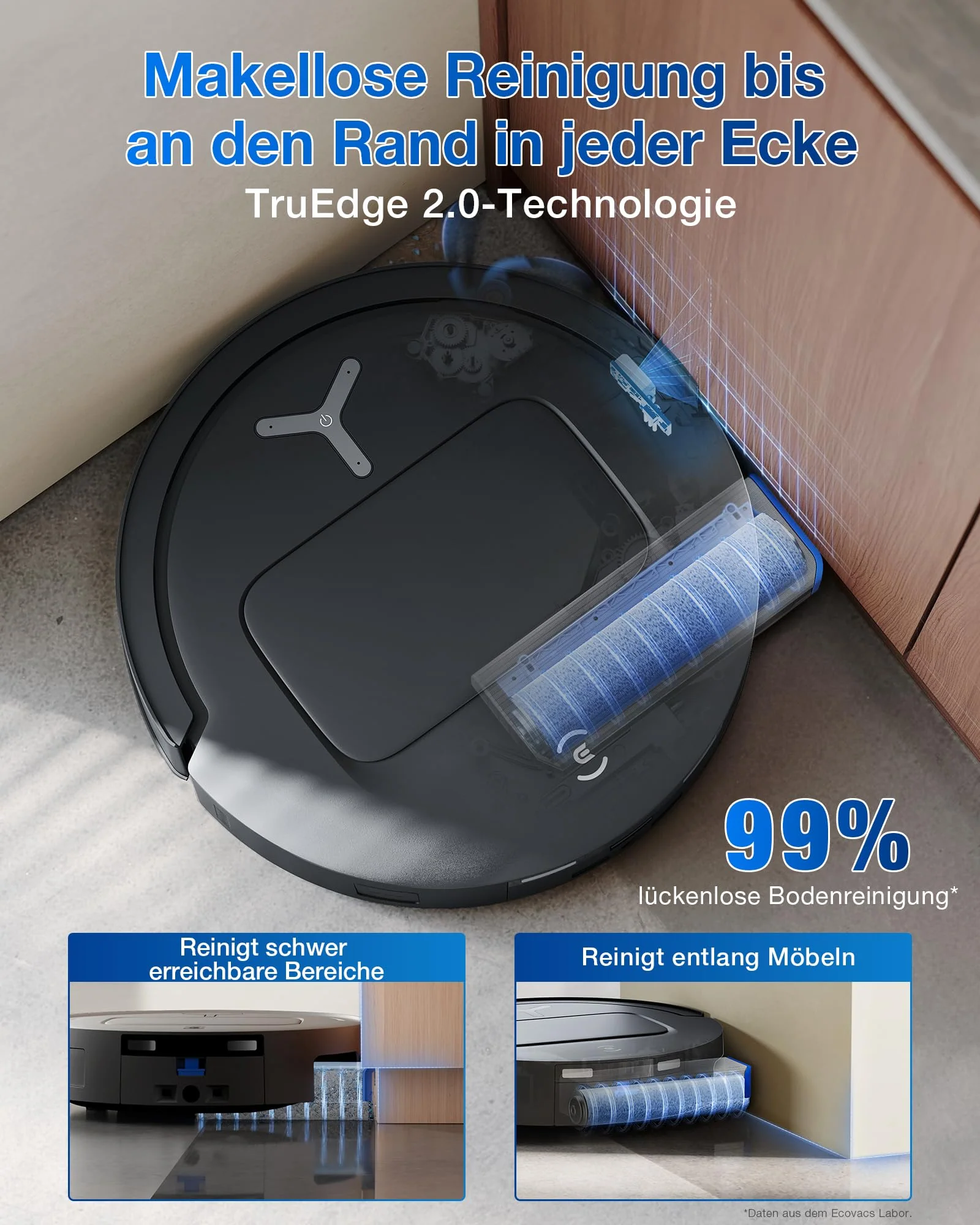 ECOVACS DEEBOT T80 Omni Saugroboter mit Wischfunktion, 18.000 Pa, OZMO Roller Wischwalze mit kontinuierlicher Frischwasser-Selbstreinigung, ZeroTangle 3.0,Moppwäsche mit 40-75℃ heißem Wasser, Schwarz - Image 6