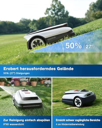 ECOVACS Goat A3000 LiDAR Mähroboter ohne Begrenzungskabel, 3000 m², Dual-LiDAR Navigation, 330 mm Schnittbreite, Rasenmäher Roboter, 45 min Schnellladung, 100W Schnitteistung, präzises Kantenmähen - Image 7