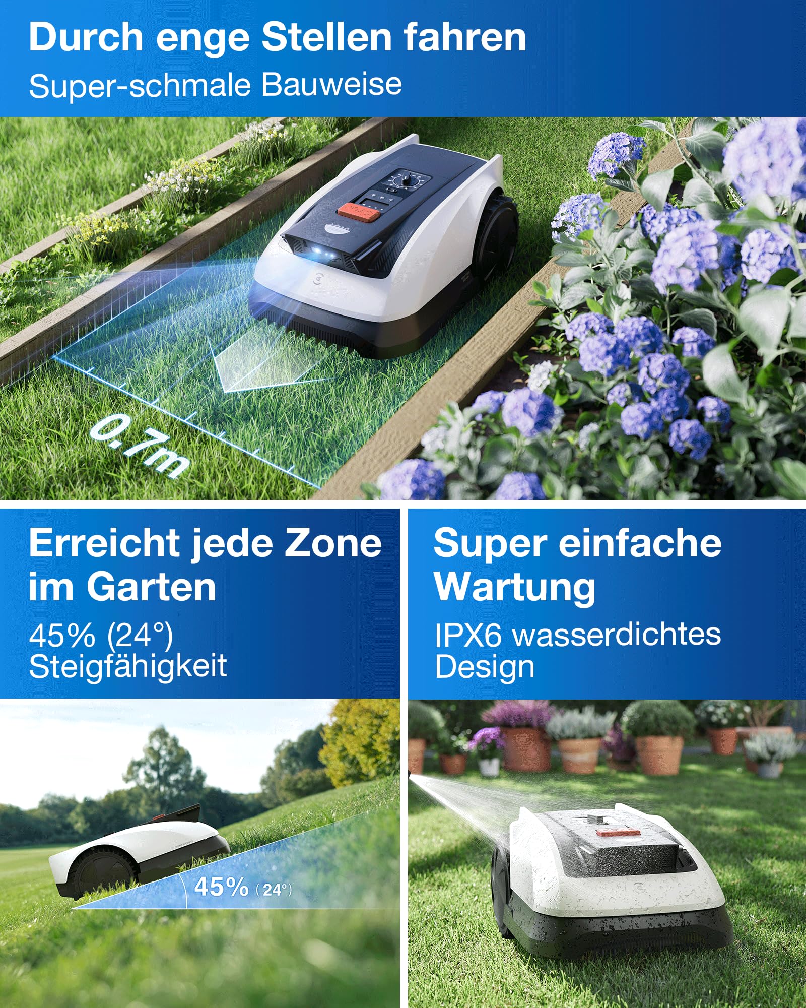 ECOVACS Goat O800 RTK Care Kit Mähroboter Ohne Begrenzungskabel, 800m², LiDAR-Gestützte RTK+Vision Navigation, Rasenmäher Roboter, Auto-Kartierung, Passiert 0,7m Engstellen, Präzises Kantenmähen - Image 7
