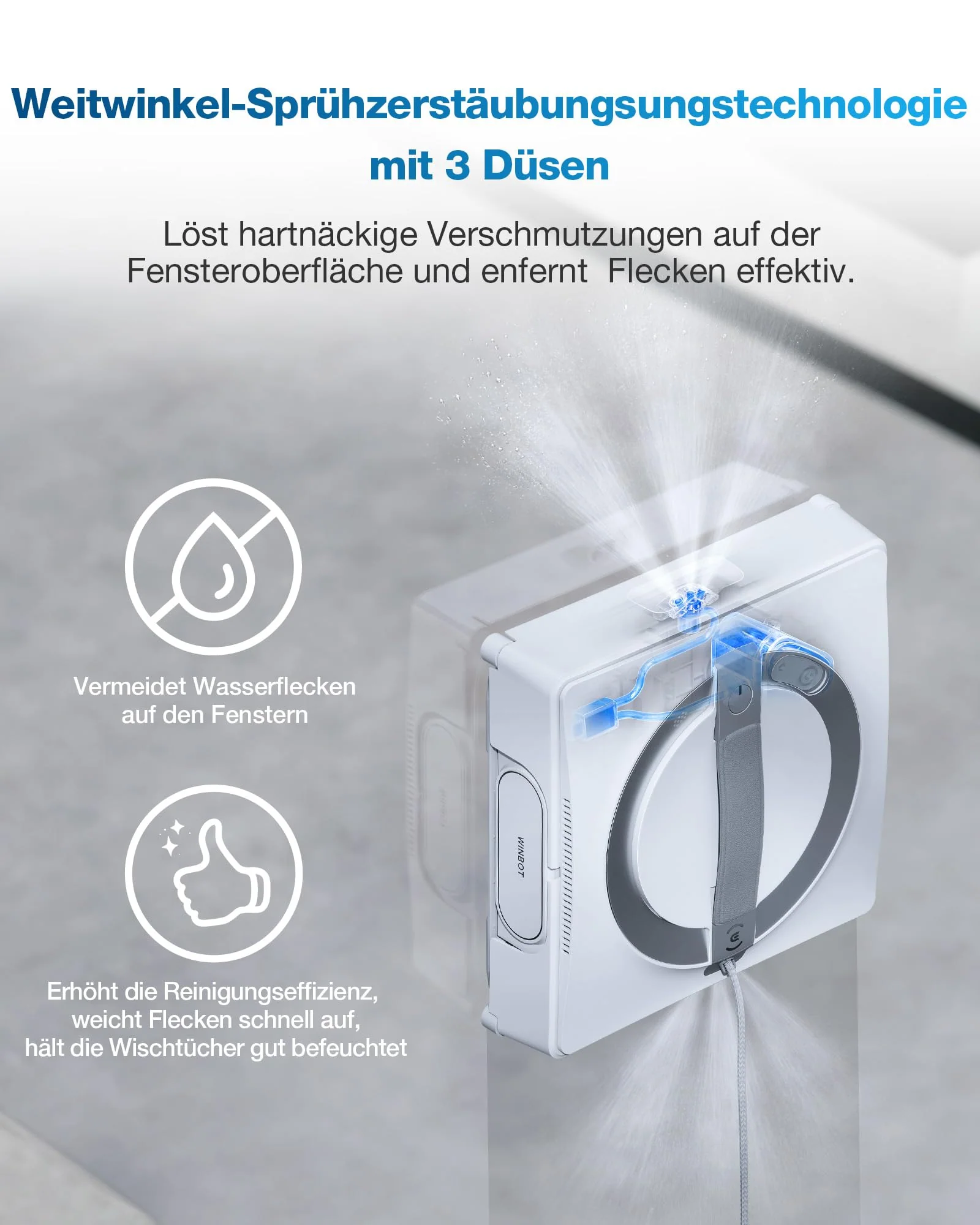 ECOVACS WINBOT W2 Omni Fensterputzroboter mit 6-in-1 Multifunktionsstation, integrierter 4500mAh Akku, Kantenreinigungsmodus, Weitwinkel-Sprühzerstäubungstechnologie, White - Image 3