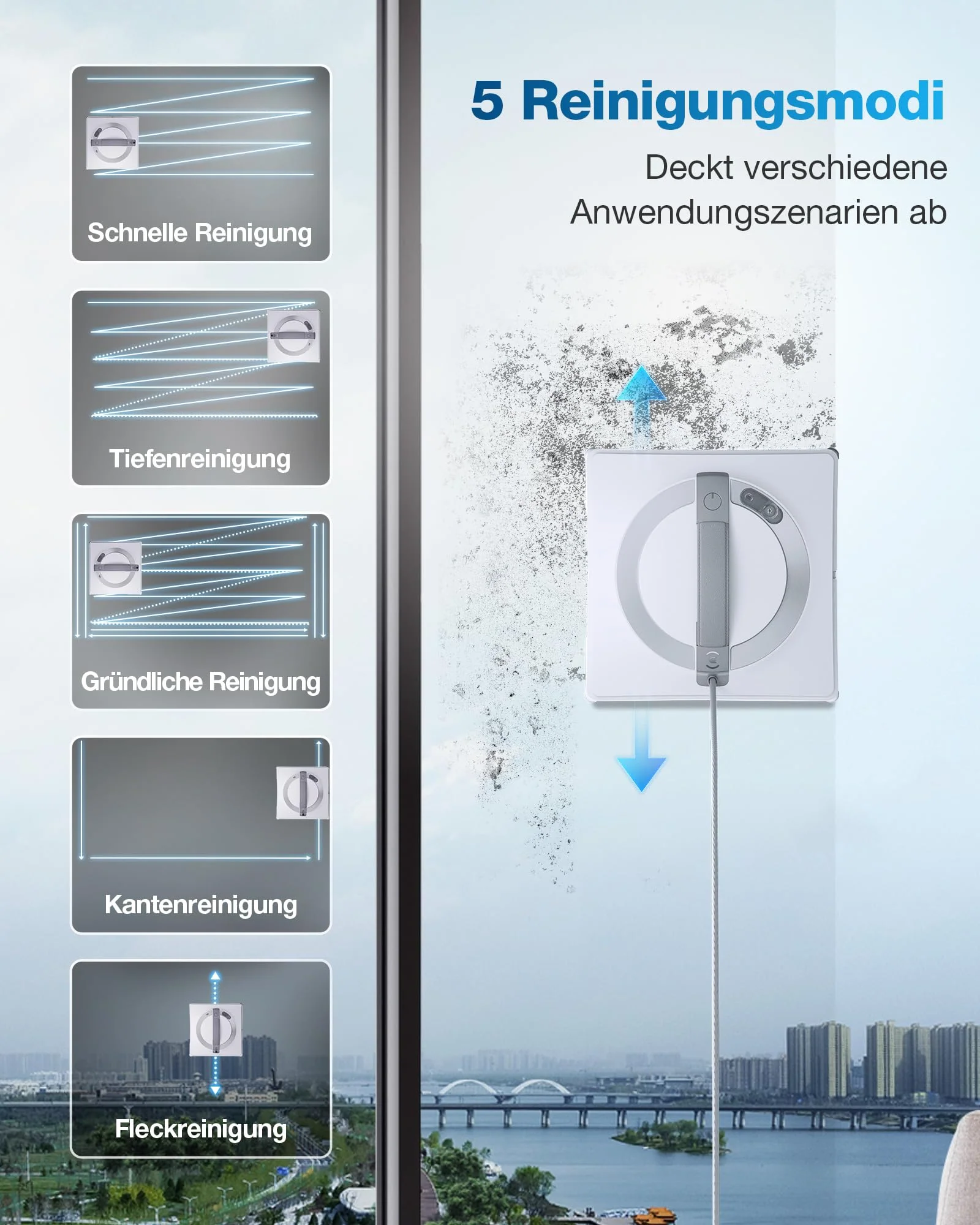 ECOVACS WINBOT W2 Omni Fensterputzroboter mit 6-in-1 Multifunktionsstation, integrierter 4500mAh Akku, Kantenreinigungsmodus, Weitwinkel-Sprühzerstäubungstechnologie, White - Image 7