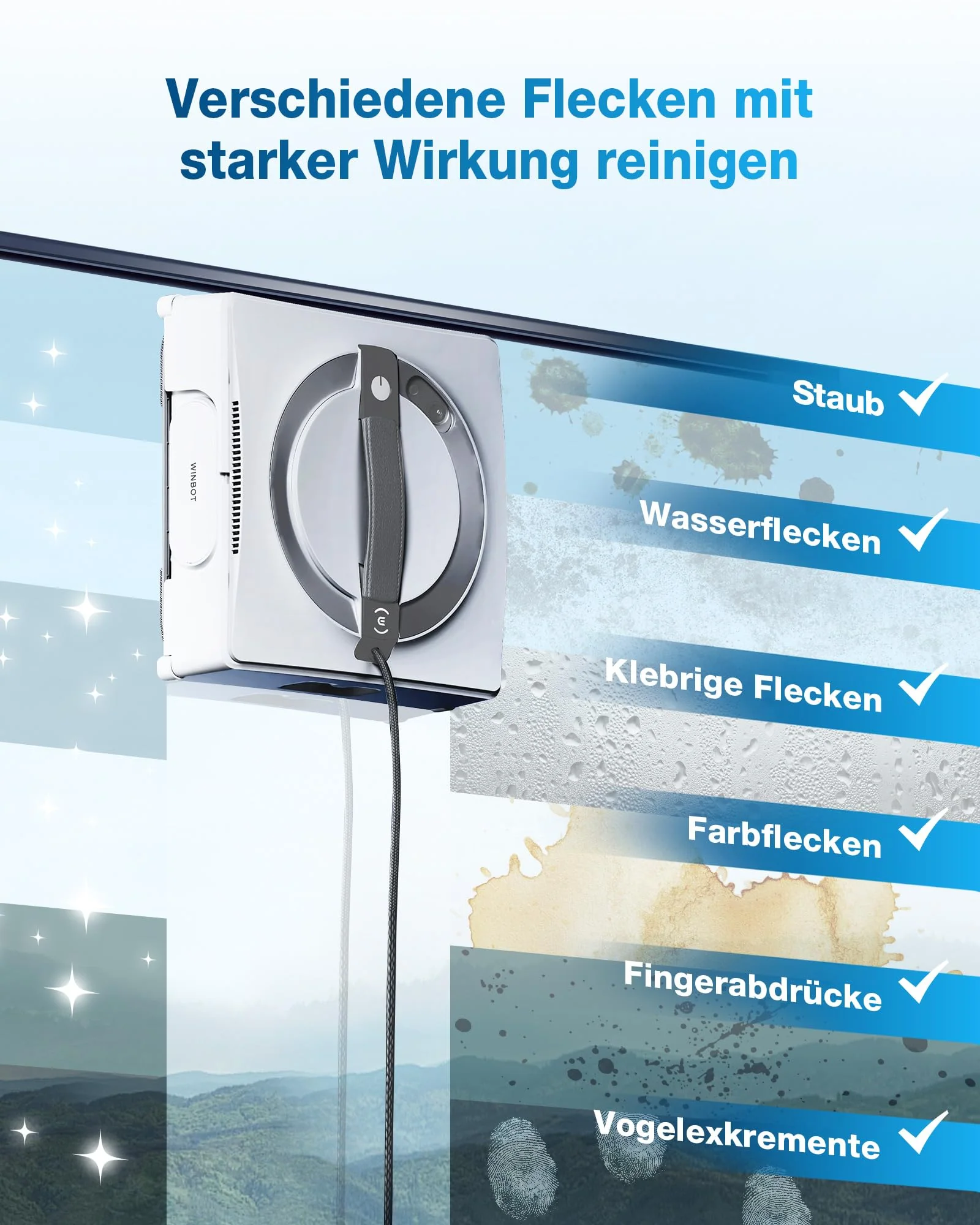 ECOVACS WINBOT W2 Omni Fensterputzroboter mit 6-in-1 Multifunktionsstation, integrierter 4500mAh Akku, Kantenreinigungsmodus, Weitwinkel-Sprühzerstäubungstechnologie, White - Image 9