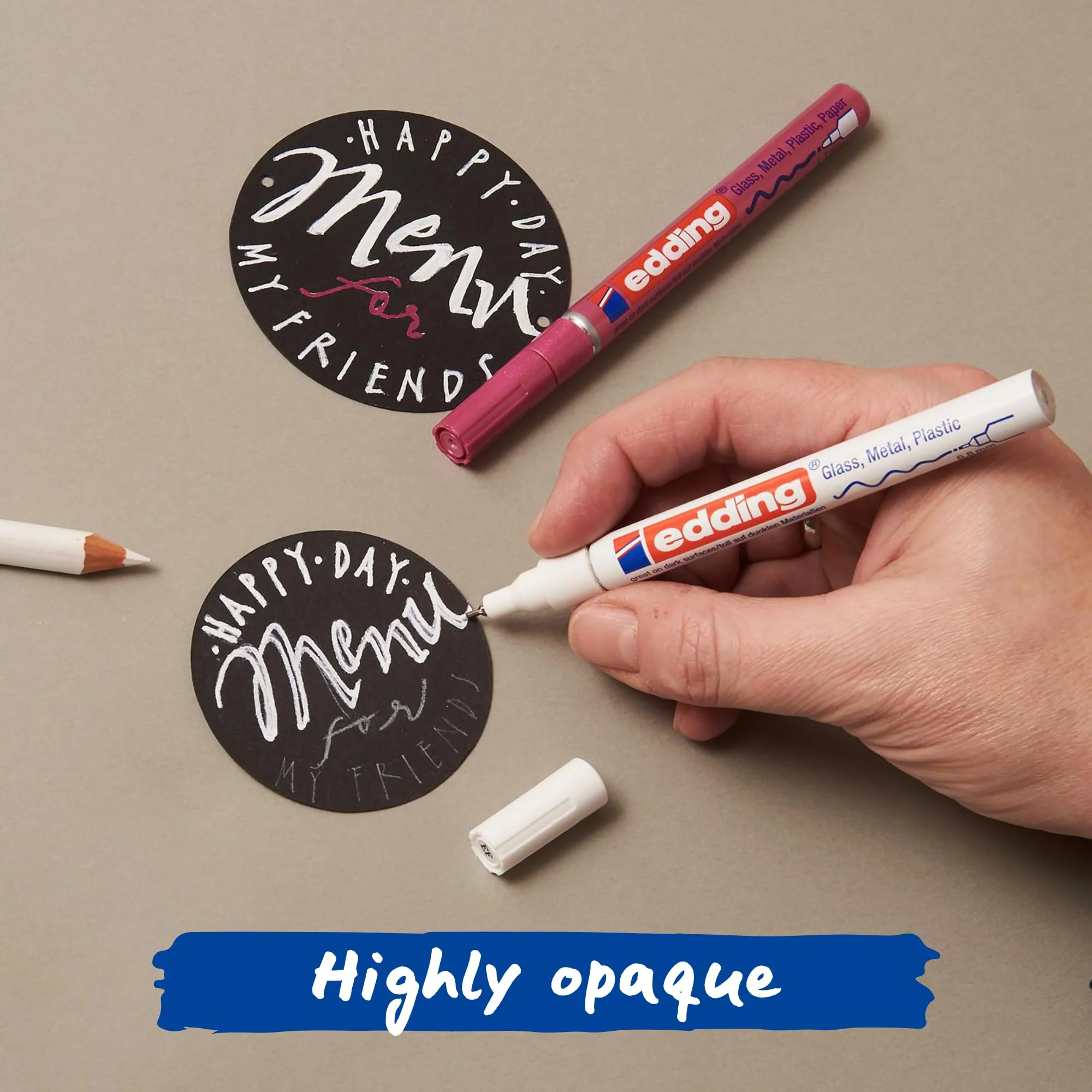 edding 780 Glanzlackmarker - schwarz weiß gold silber kupfer (metallic) - 5er Set Lackmarker - extra-feine Spitze 0,8mm - Lackstift für Glas, Stein, Holz, Kunststoff und Papier - wasserfest, sehr dünn - Image 3