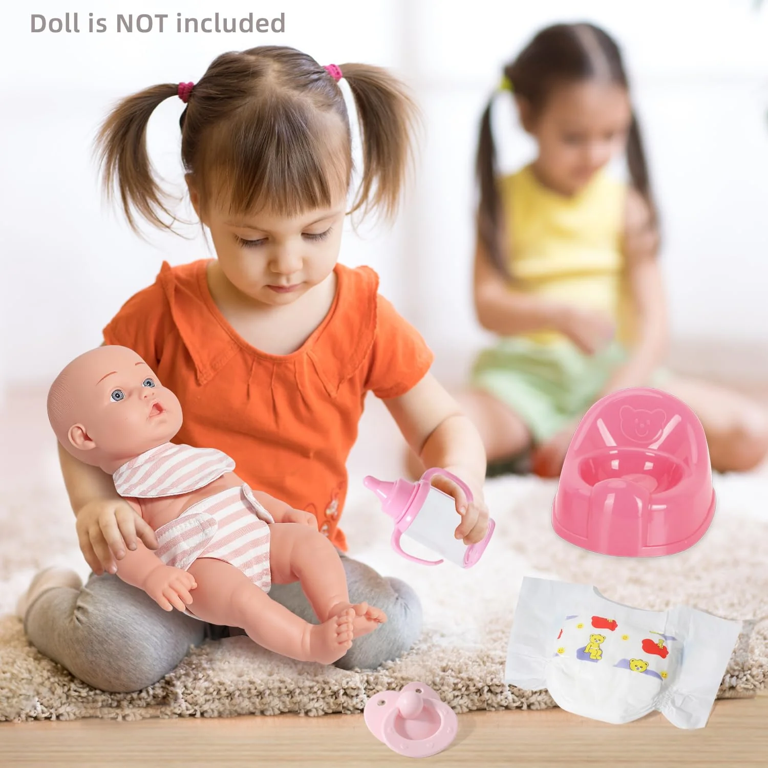 eDollable Realistisches Zubehörset für 30 cm Puppen Enthält EIN Lätzchen, einen Schnuller, eine Windel, eine töpfchen und EIN Fläschchen Perfekt für Kinder, Kleinkinder und Mädchen - Image 4