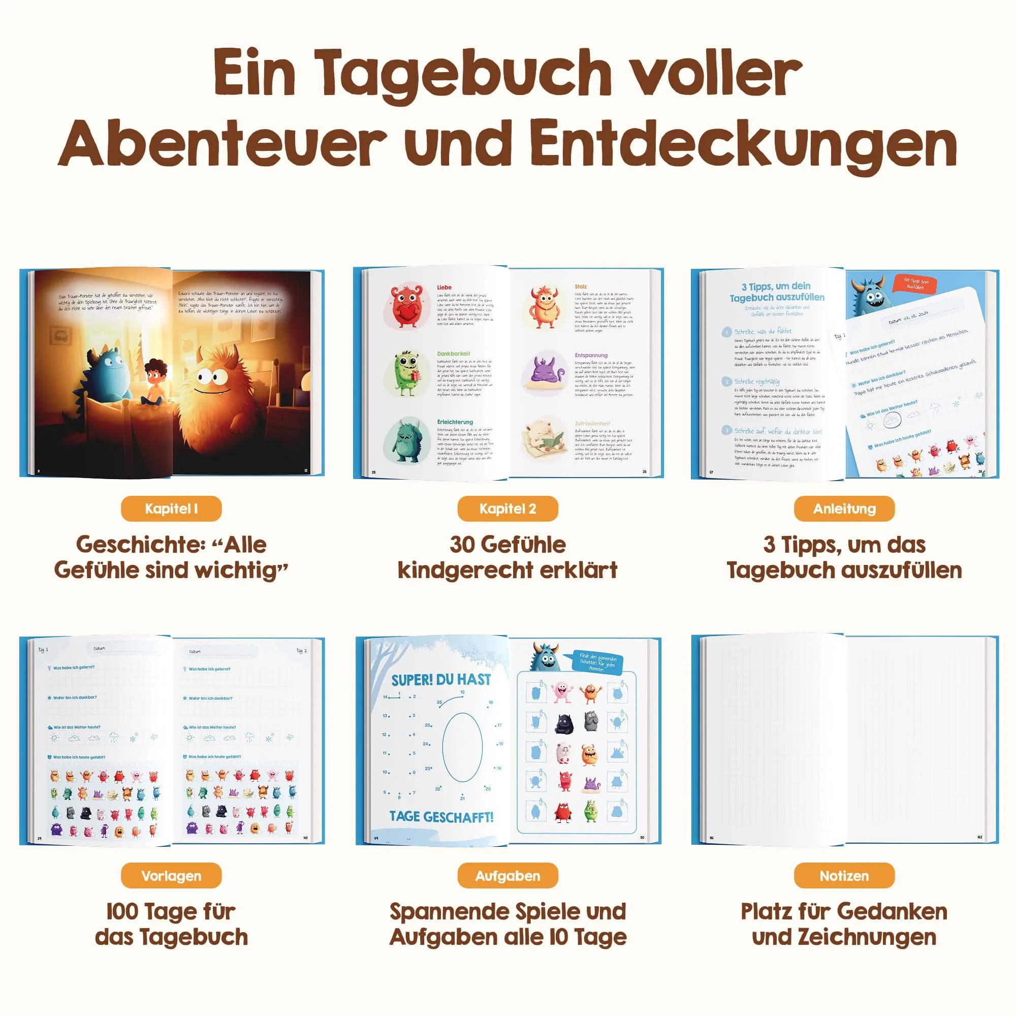 Edubini Gefühlstagebuch Kinder [6-12 Jahre] - Tagebuch Mädchen & Jungs - Gefühle Buch für Umgang mit Emotionen und ein gutes Gefühl, Dankbarkeitstagebuch für Kinder (inkl. 10 Spiele) (blau) - Image 6
