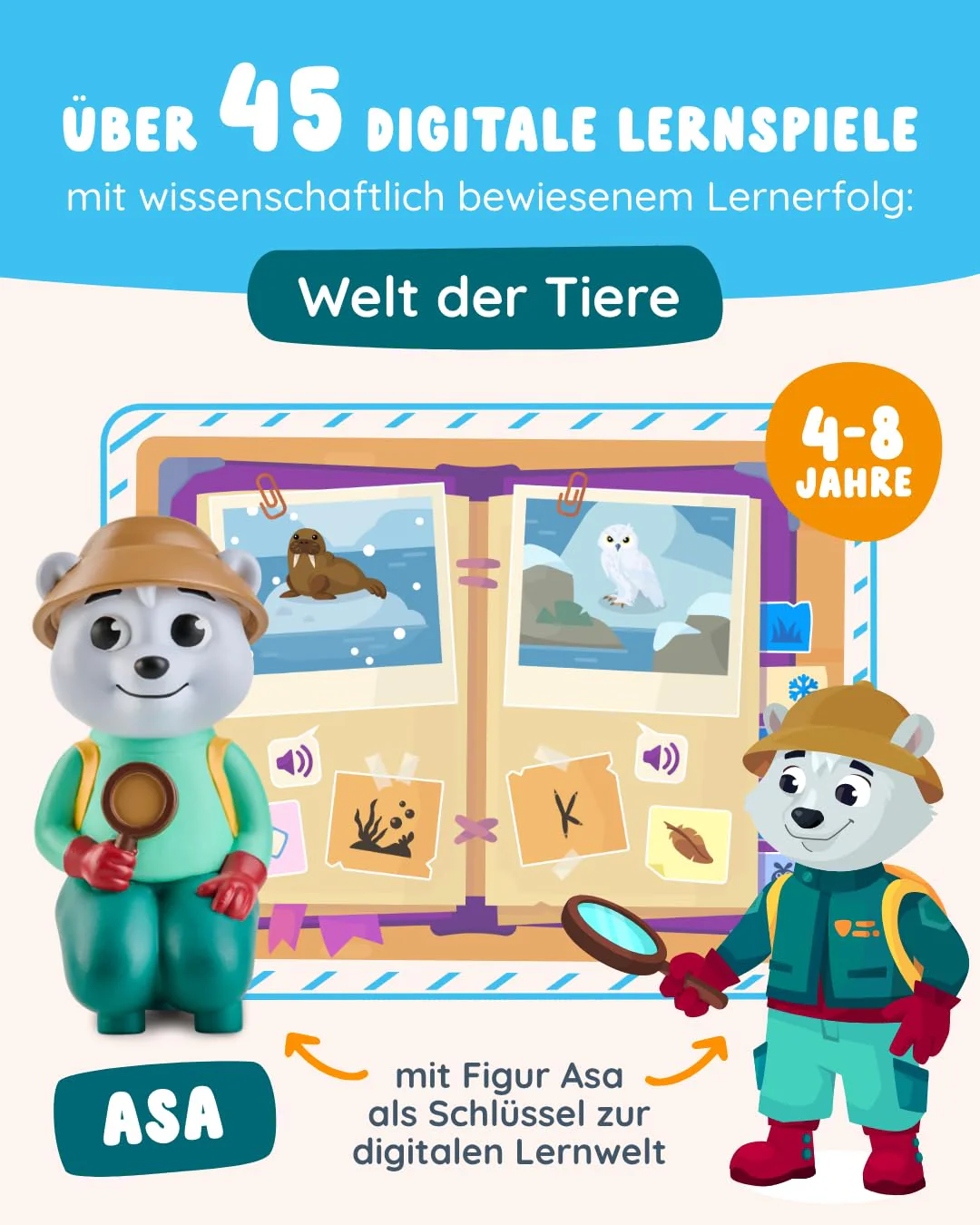 Edurino Figur ASA Welt der Tiere bis 10 (Stufe 2) ab 4 Jahren inkl. App | Innovatives & digitales Lernspiel | Vielfältige Tierwelten erkunden | Lebensräume erforschen - Image 6