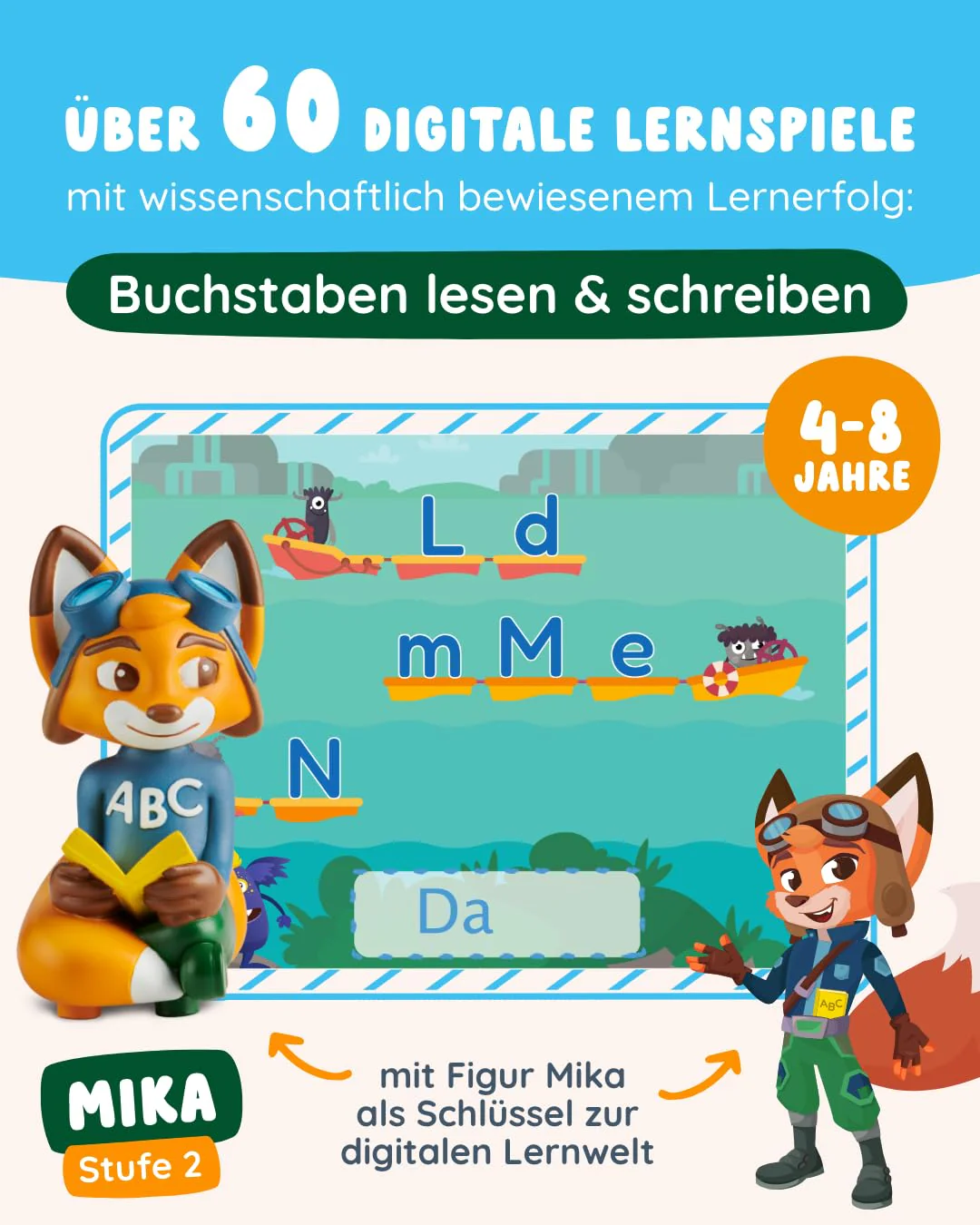 Edurino Figur Mika ABC: Buchstaben Lesen & Schreiben ab 4 Jahren - Stufe 2 inkl. App | Groß- und Kleinbuchstaben | Buchstaben richtig schreiben | Laute in Wörtern (Figur Mika) - Image 6
