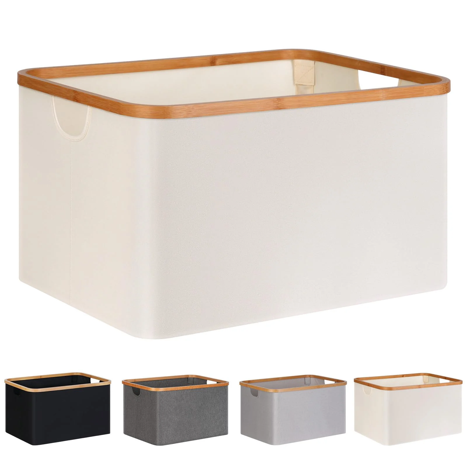efluky Faltbarer Wäschekorb 60L, Bambus Stoff Faltbarer Storage Basket, Aufbewahrung Klappbar Wäschekorb, Laundry Baskets für Schlafzimmer Badezimmer (Beige) - Image 2