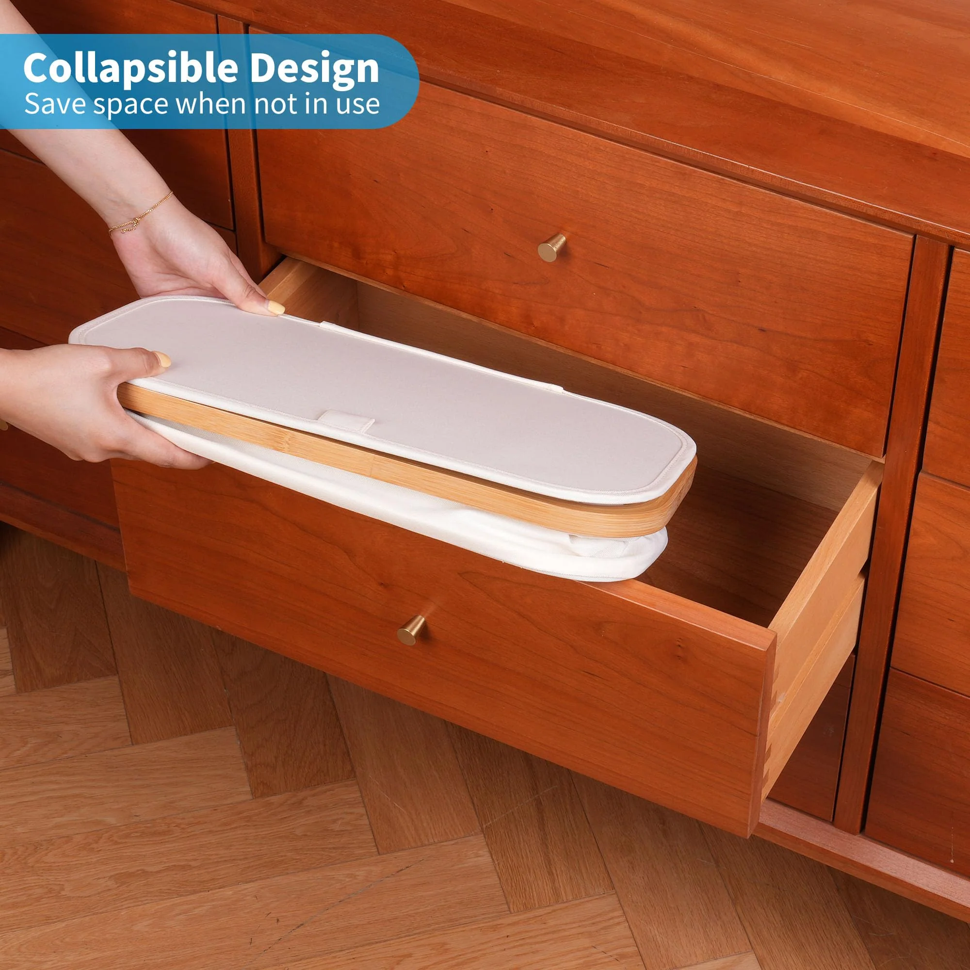 efluky Wäschekorb Schmal 63L, Schlanker Wäschekorb mit Deckel, Beige Faltbare Wäschebehälter mit Bambusgriffen und abnehmbarem Beutel für Waschküche, Schlafzimmer, Badezimmer - Image 7