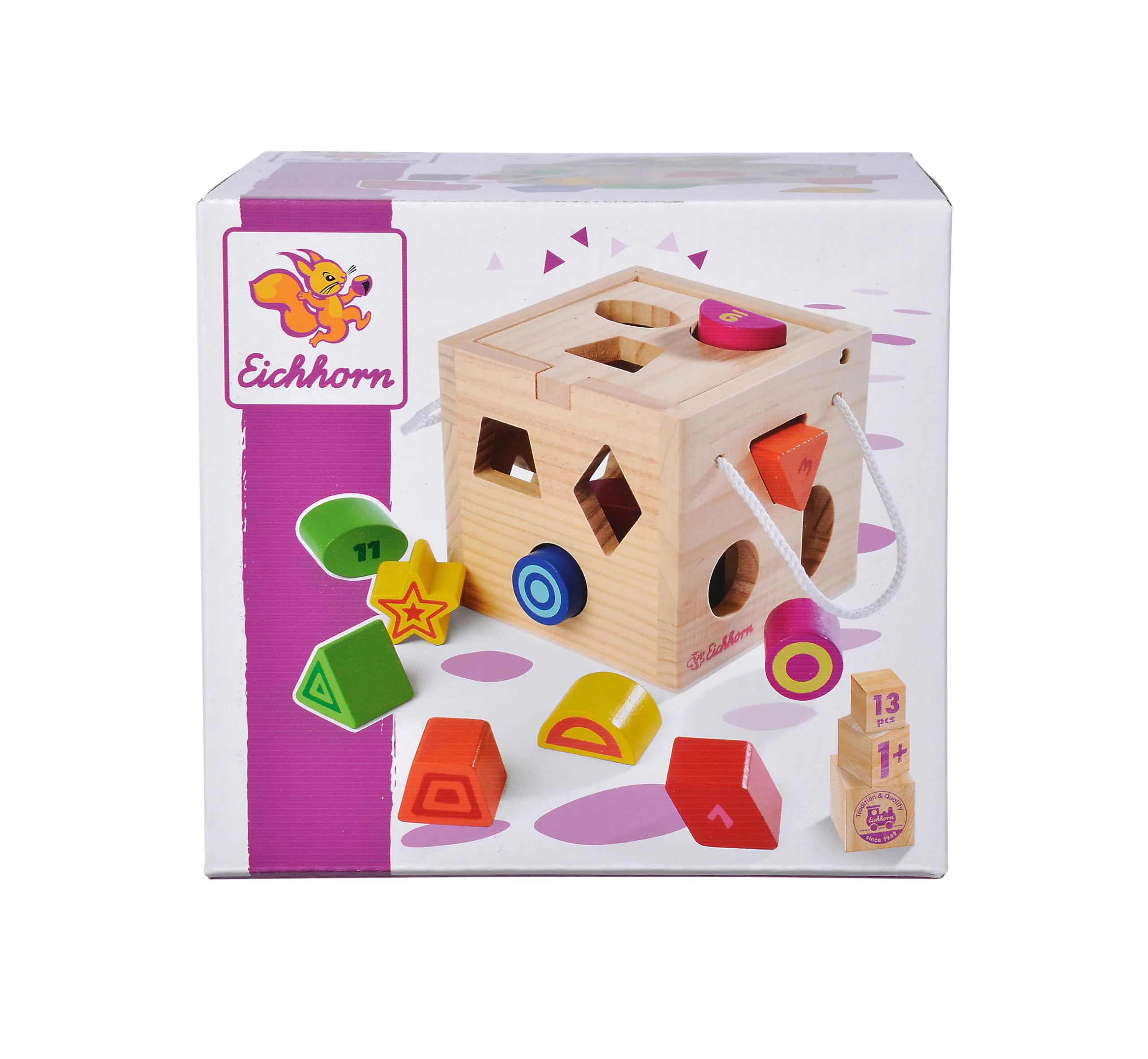 Eichhorn 100002092 Steckwürfel aus Holz, Kiefernholz, Motorikwürfel mit 12 Steckbausteinen, Holzspielzeug für Kinder ab 12 Monaten, Größe: 14,5x14,5x14,5 cm - Image 2