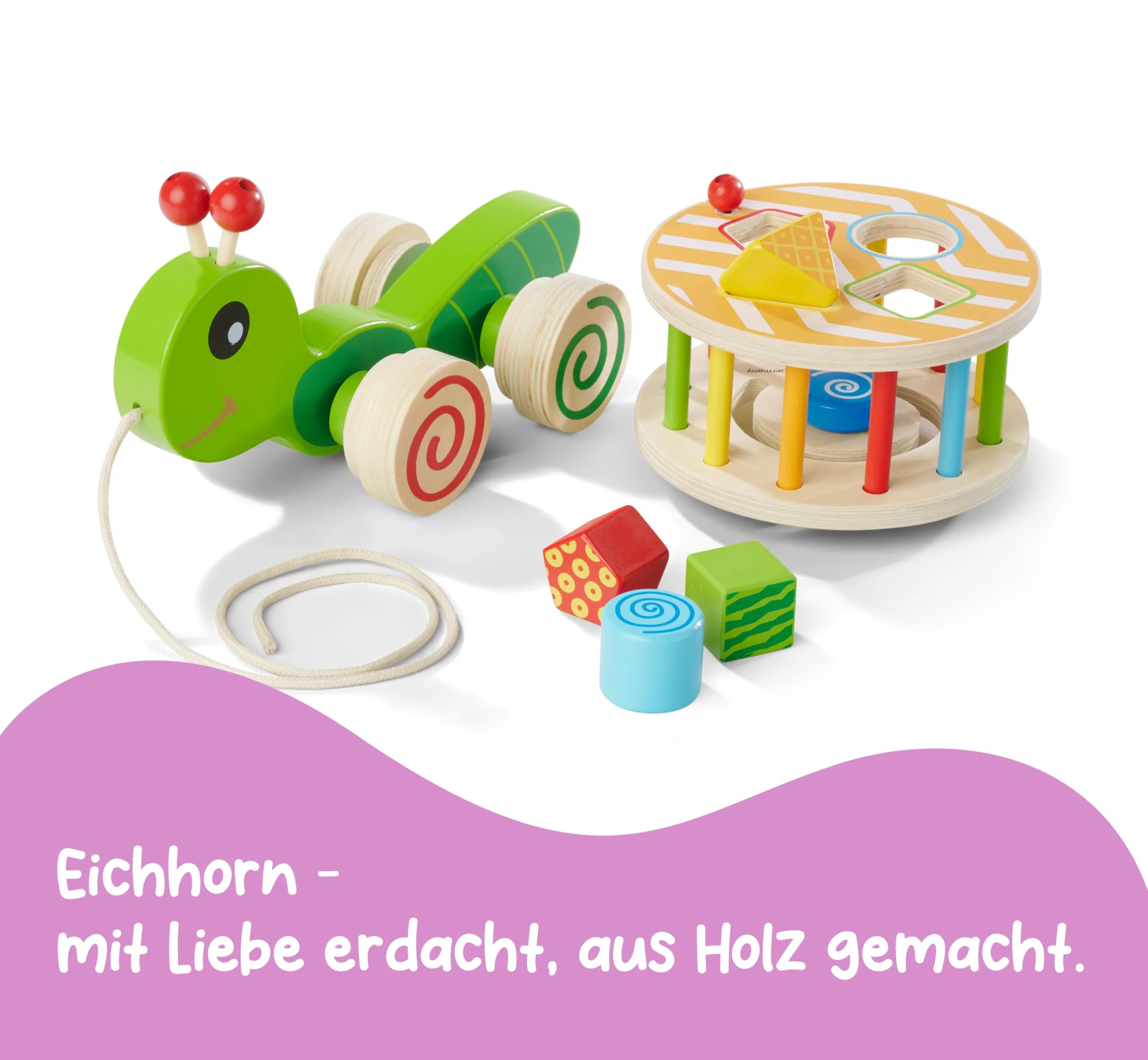 Eichhorn 100002231 NachziehStecktier, mit 4 versch. Steckbausteinen, Birkenholzspielzeug mit Bewegung, für Kinder ab 1 Jahr, Größe: 15x24x19,5cm - Image 4