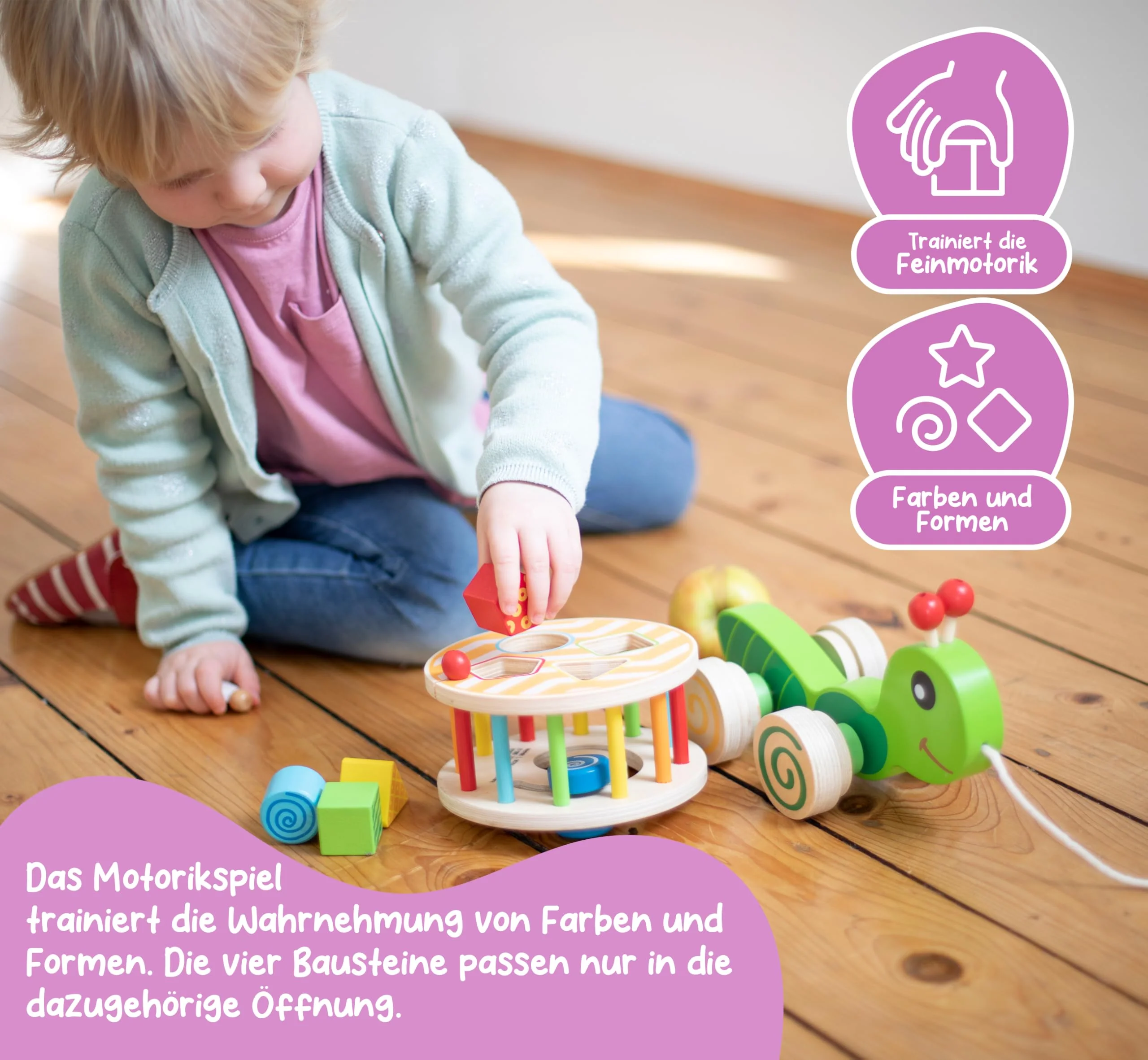 Eichhorn 100002231 NachziehStecktier, mit 4 versch. Steckbausteinen, Birkenholzspielzeug mit Bewegung, für Kinder ab 1 Jahr, Größe: 15x24x19,5cm - Image 6