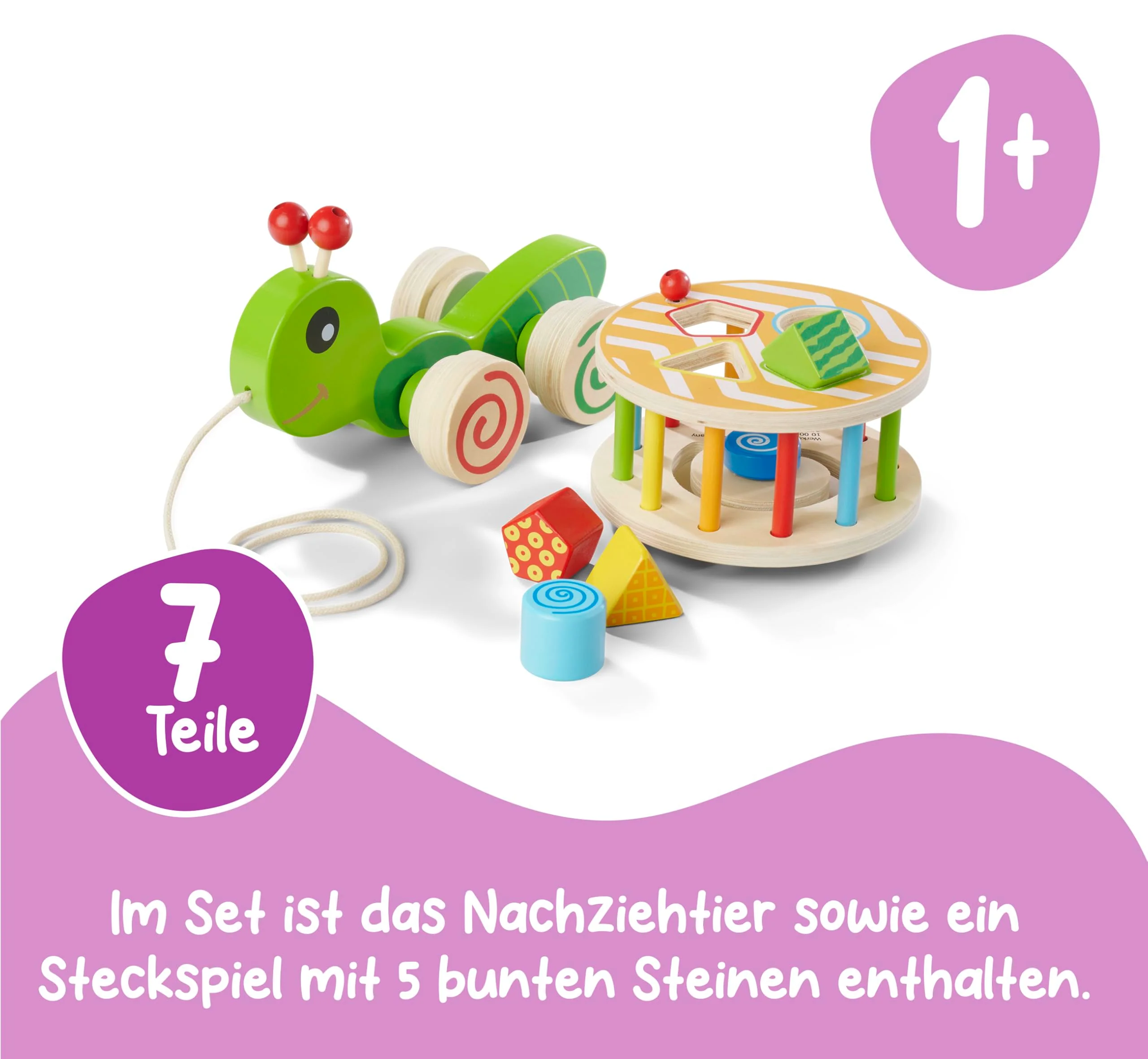 Eichhorn 100002231 NachziehStecktier, mit 4 versch. Steckbausteinen, Birkenholzspielzeug mit Bewegung, für Kinder ab 1 Jahr, Größe: 15x24x19,5cm - Image 8