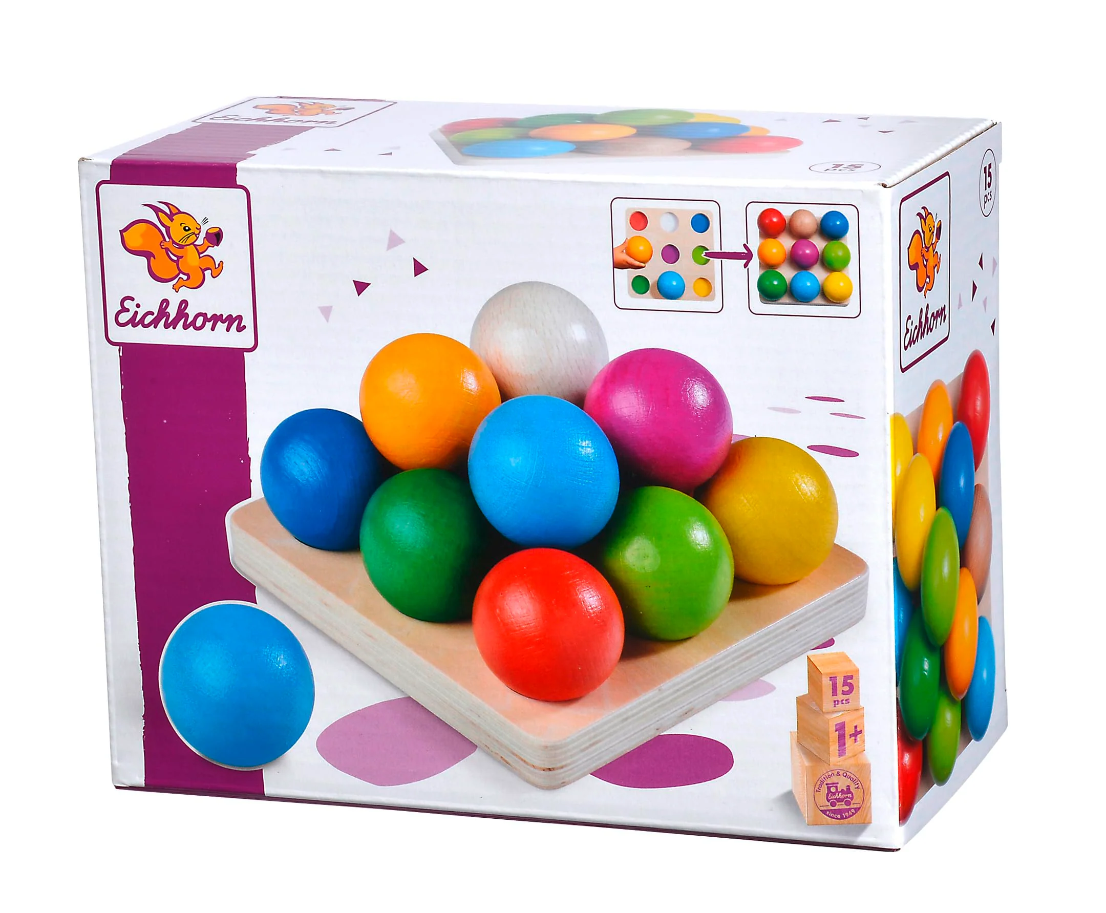 Eichhorn 100003462 Kugel-Sortierspiel, Geschicklichkeitsspiel mit 14 farbigen Kugeln, Motorikspiel für Kinder ab 12 Monaten