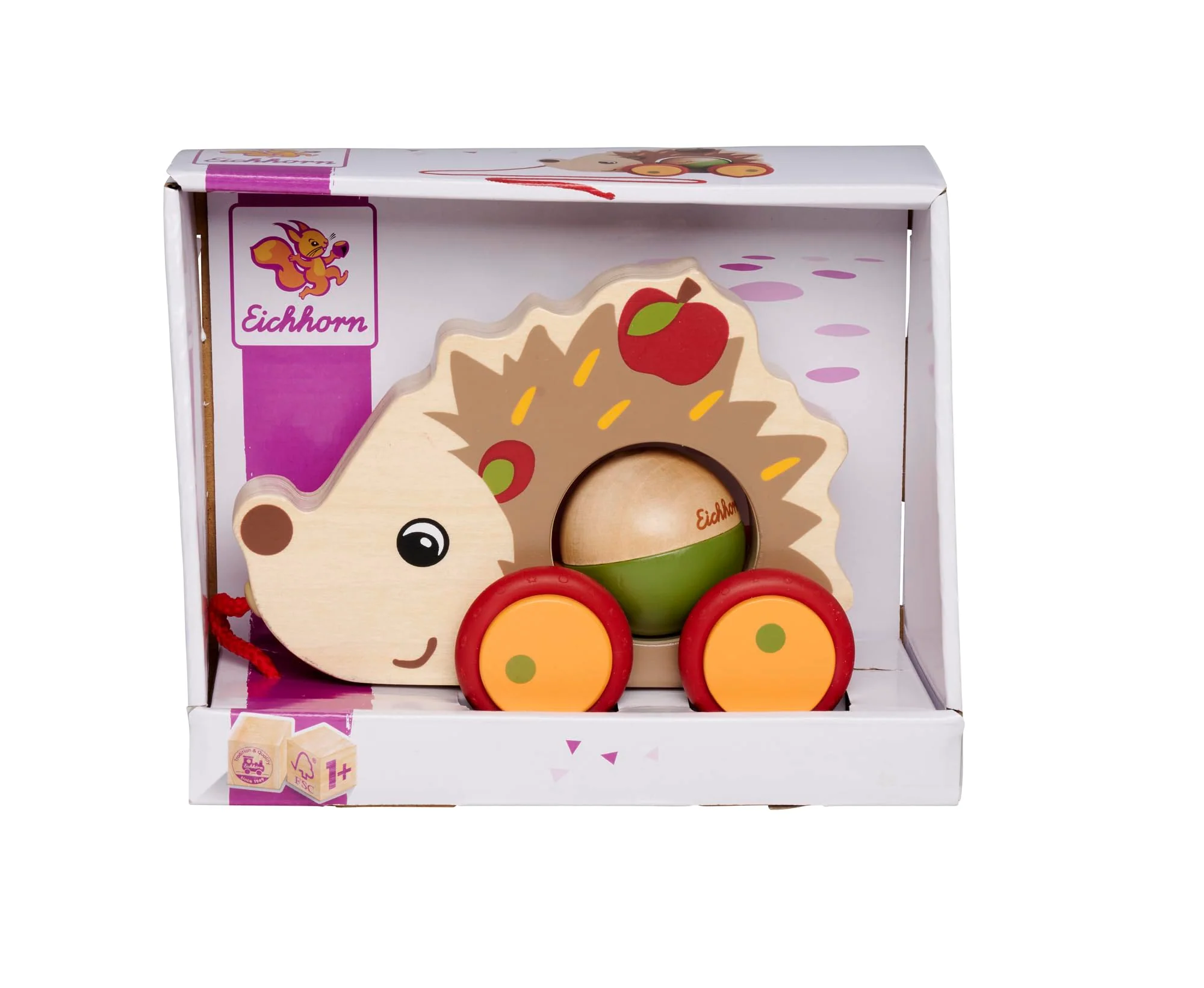 Eichhorn 100006802 - Nachzieh-Igel mit beweglicher Kugel und Soundfunktion, 16 cm, geräuschlose Silikonräder, aus 100% FSC Zertifiziertem Sperrholz, ab 1 Jahr - Image 2