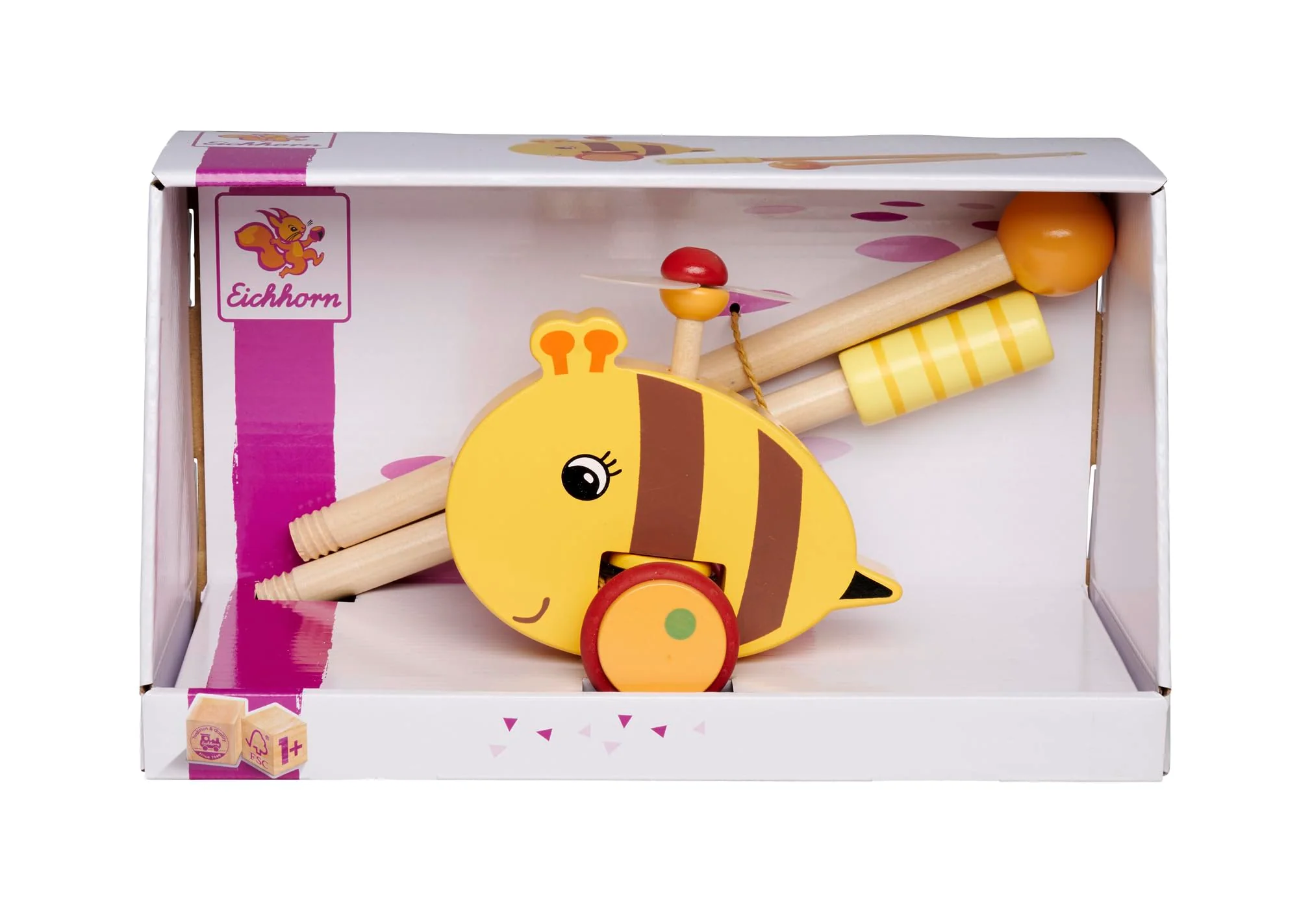 Eichhorn 100006804 - Schiebefigur Biene, mit beweglichem Flügel, Grifflänge 50 cm, geräuschlose Silikonräder, aus 100% FSC Zertifiziertem Buchenholz, ab 1 Jahr - Image 2