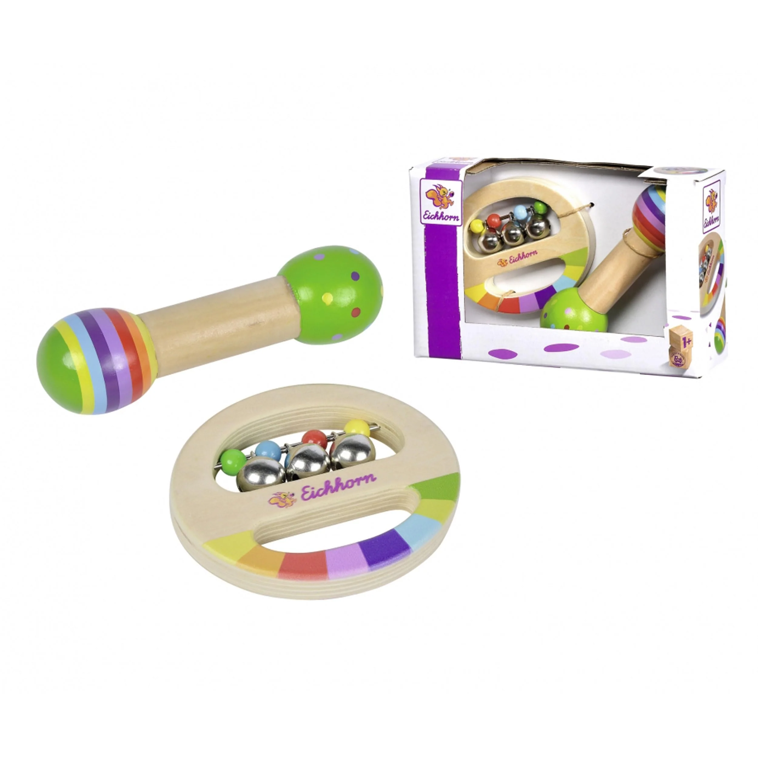 Eichhorn - 2 teiliges Musik Set, enthält Greifling mit Glocken und Stab mit Geräusch, Bunte Musikinstrumente aus Holz, ab 1 Jahr - Image 4
