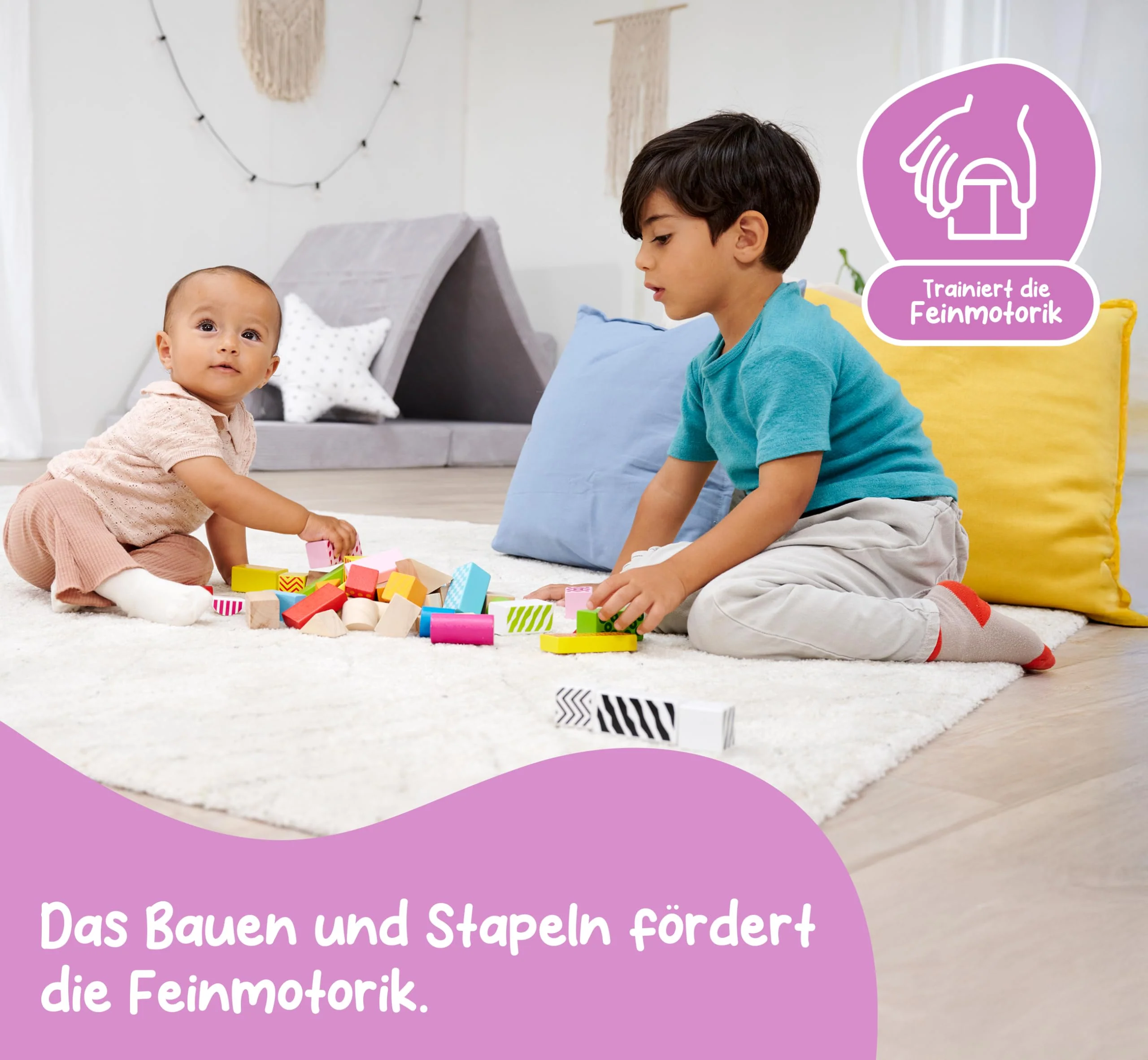Eichhorn – bunte Holzbausteine – 50 Stück in Box, Bauklötze mit Bedruckung, aus Birkenholz, für Kinder und Babys ab 12 Monaten, Holzspielzeug, Verpackung kann variieren - Image 5
