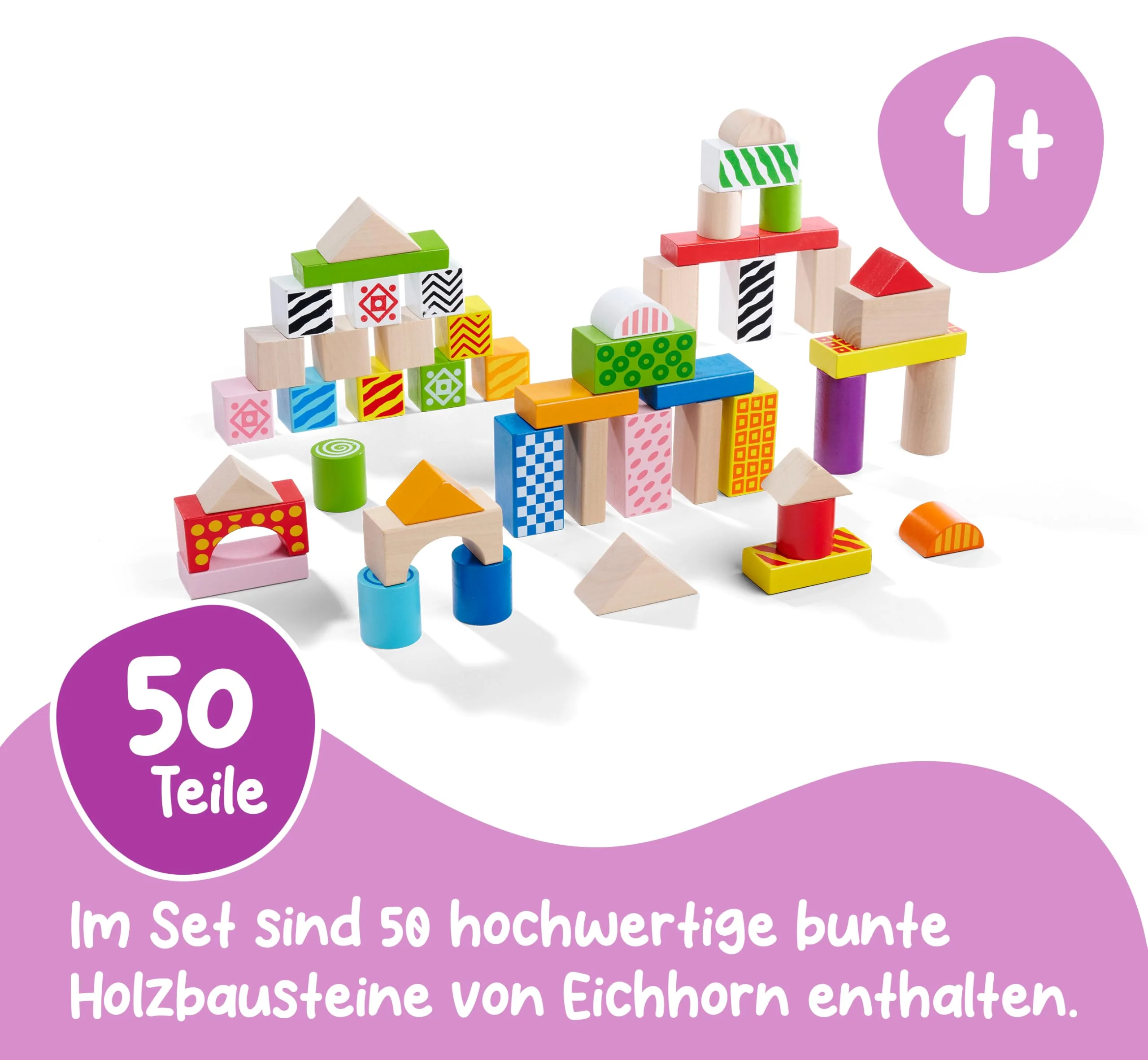 Eichhorn – bunte Holzbausteine – 50 Stück in Box, Bauklötze mit Bedruckung, aus Birkenholz, für Kinder und Babys ab 12 Monaten, Holzspielzeug, Verpackung kann variieren - Image 7