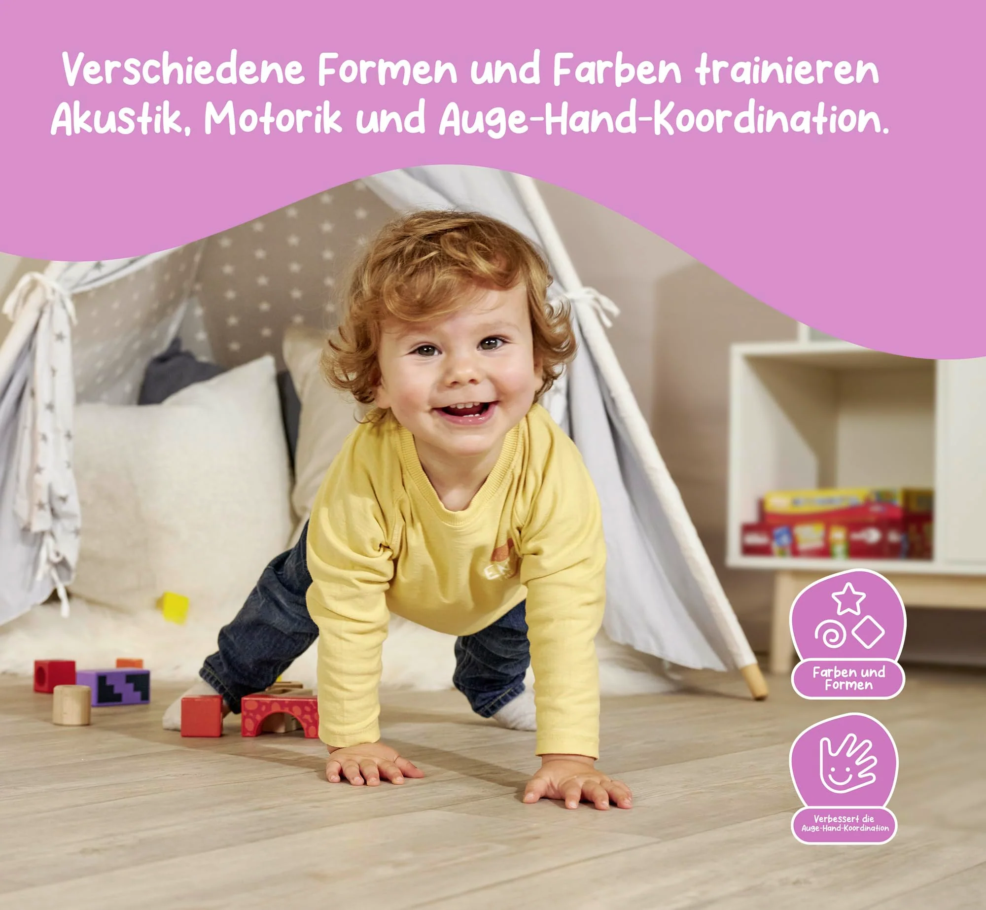 Eichhorn Klangbausteine 12 bunte Holzbausteine die Geräusche machen, für Kinder und Babys ab 12 Monaten, Holzspielzeug 100002240 Meerkleurig - Image 4