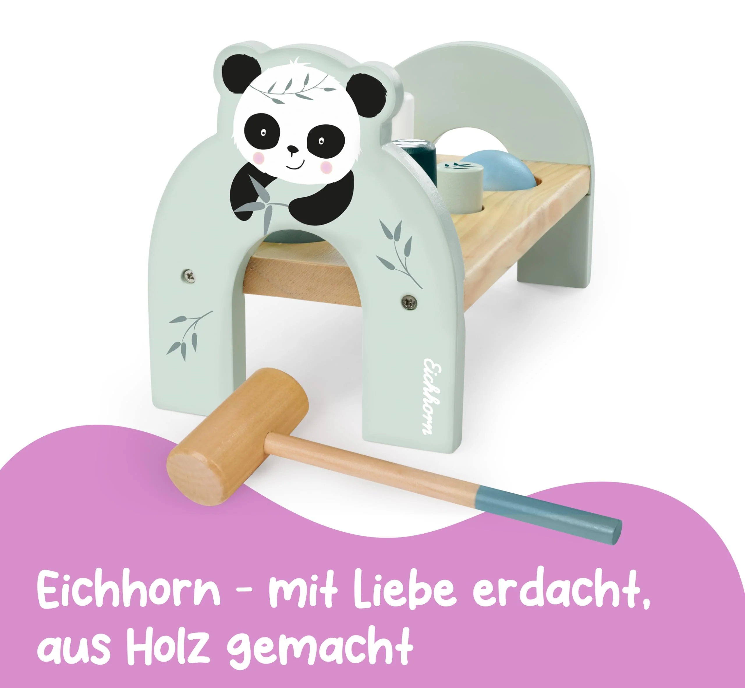 Eichhorn - Klopfbank mit 4 Klopfstiften und 2 Kugeln, inkl. Hammer, 8 teilig, 23x12,5x14,5 cm groß, aus Birkenholz, ab 1 Jahr - Image 3