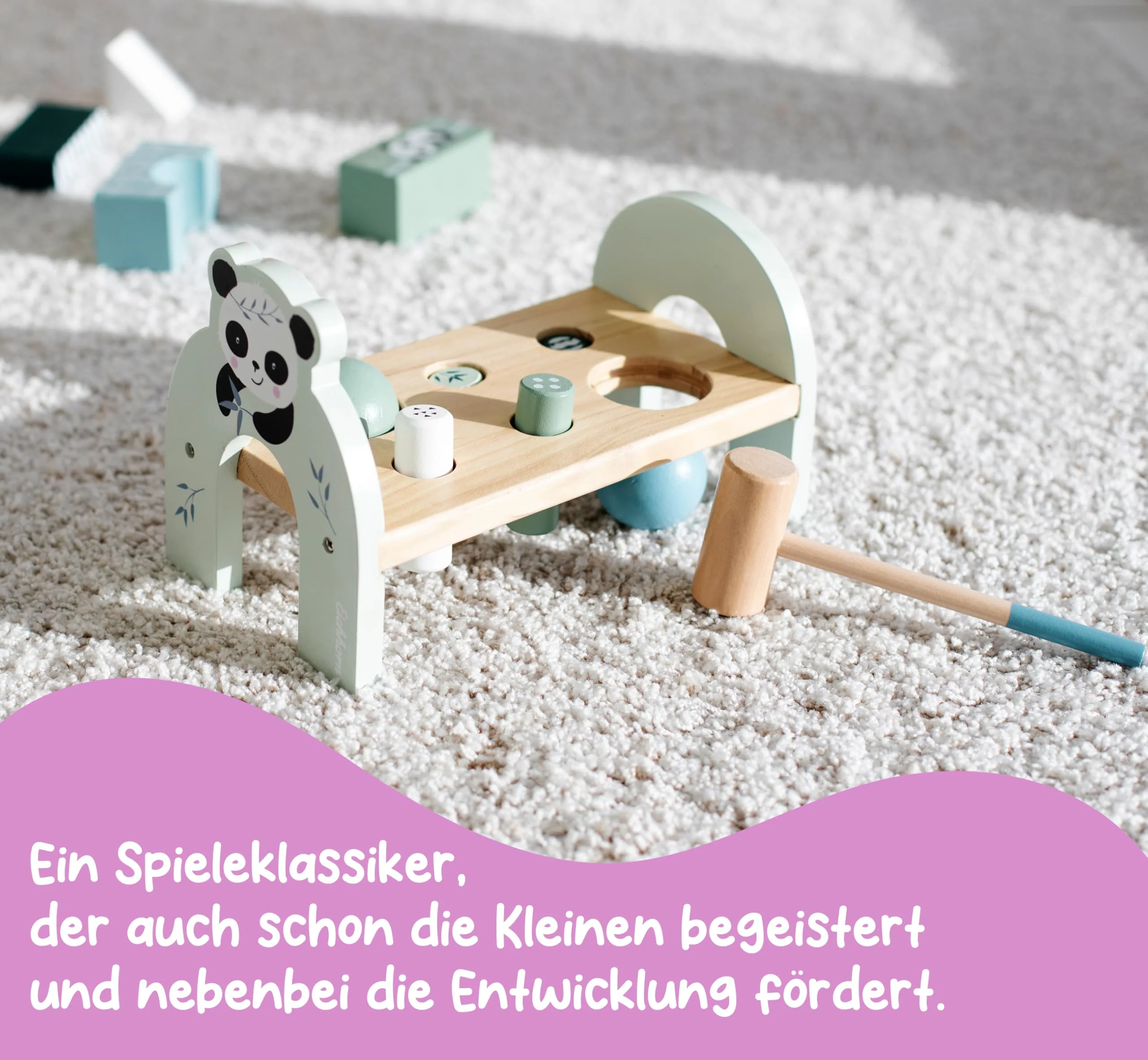 Eichhorn - Klopfbank mit 4 Klopfstiften und 2 Kugeln, inkl. Hammer, 8 teilig, 23x12,5x14,5 cm groß, aus Birkenholz, ab 1 Jahr - Image 4