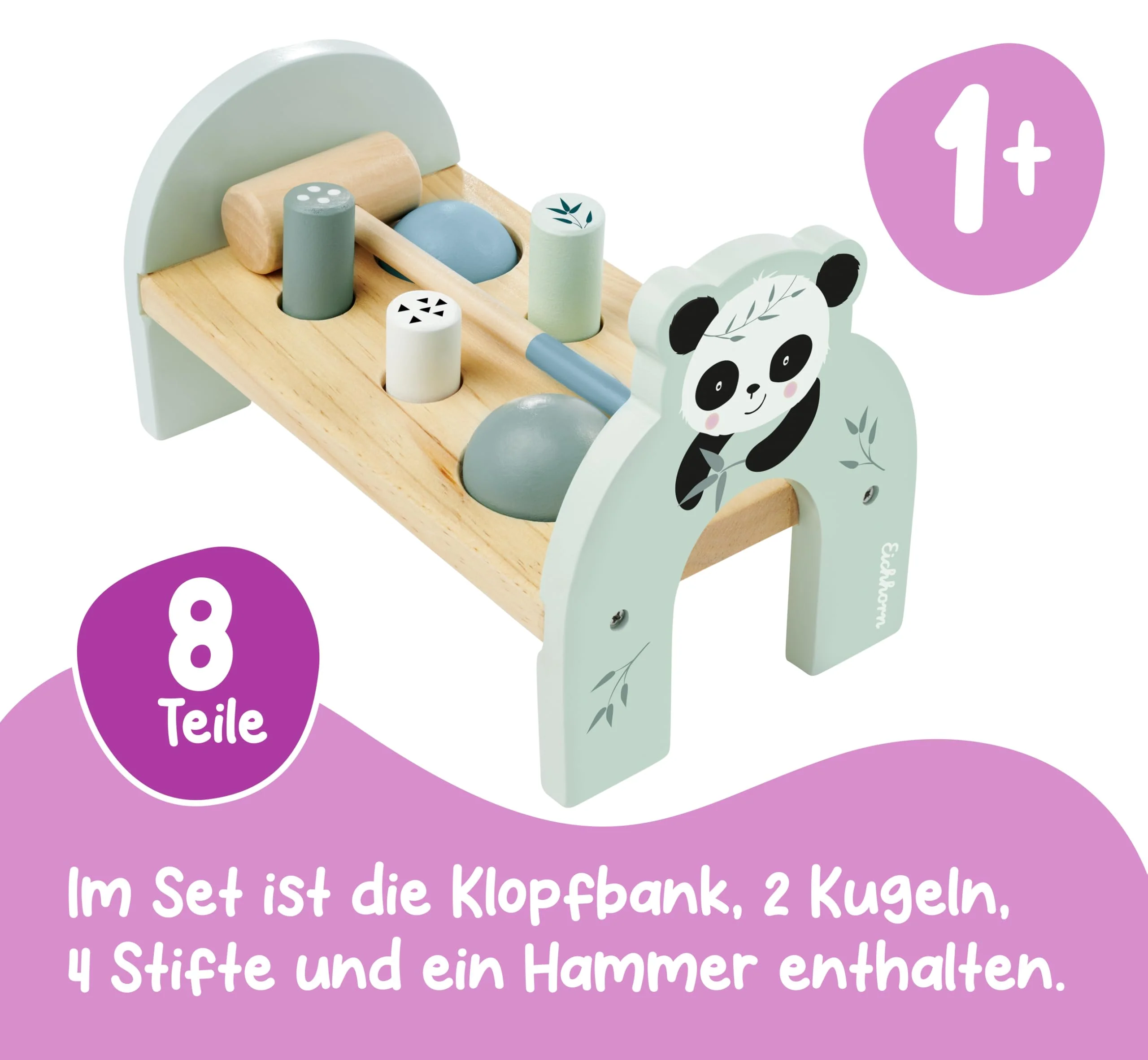Eichhorn - Klopfbank mit 4 Klopfstiften und 2 Kugeln, inkl. Hammer, 8 teilig, 23x12,5x14,5 cm groß, aus Birkenholz, ab 1 Jahr - Image 7