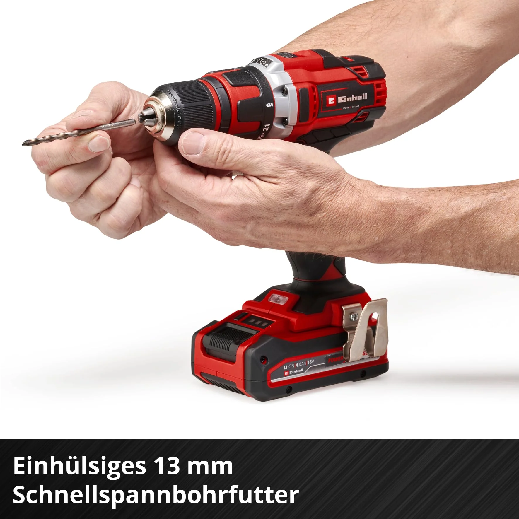 Einhell Akku-Bohrschrauber TE-CD 18/40 Li-Solo Power X-Change (Lithium-Ionen, 18 V, 40 Nm max. Drehmoment auf 21 Stufen, 2-Gang-Getriebe zum Bohren + Schrauben, Drehzahl-Elektronik, LED-Licht) - Image 7