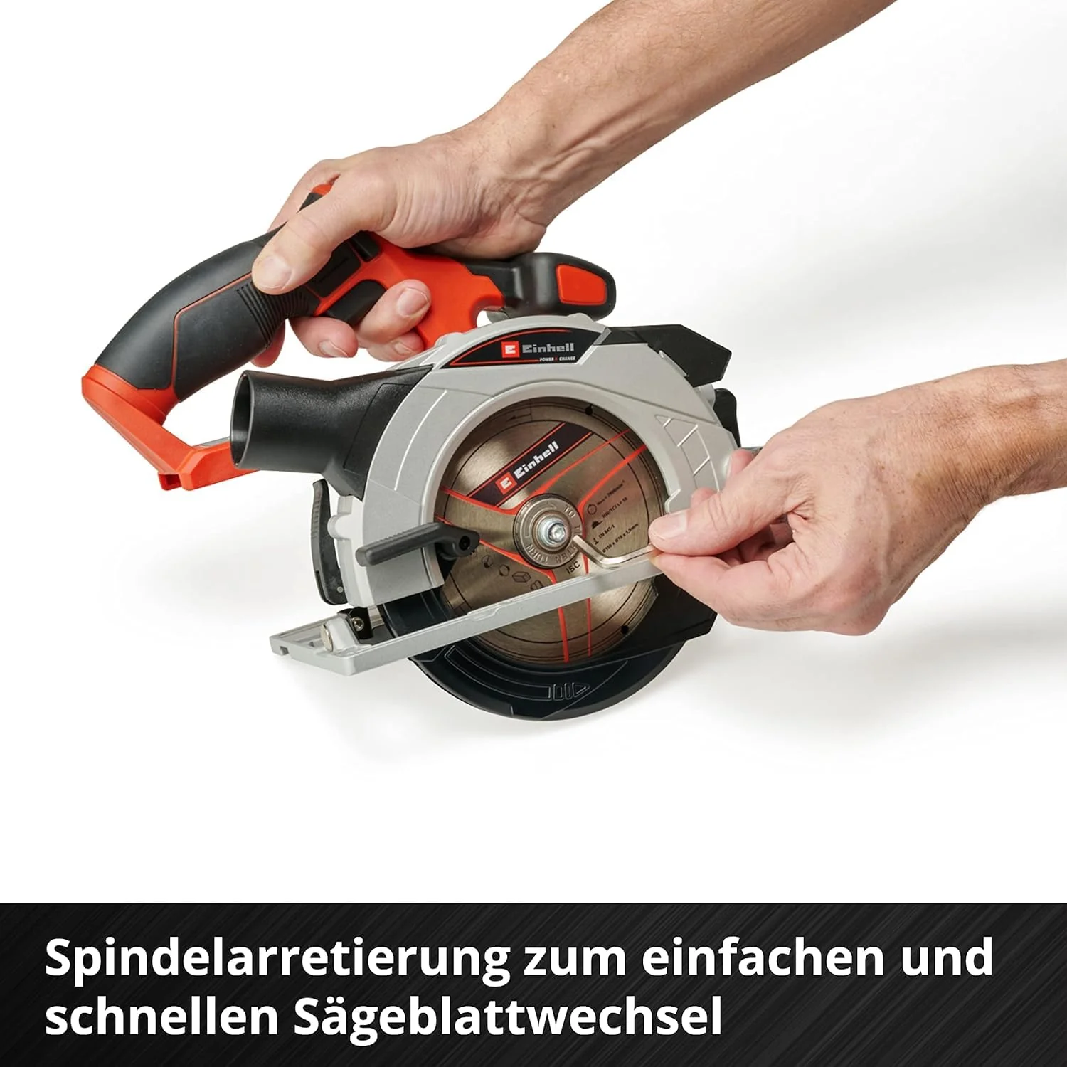 Einhell Akku-Handkreissäge TE-CS 18/150 Li-Solo Power X-Change (18 V, Li-Ion, Ø150 x Ø10 mm Sägeblatt, Schnitttiefe + Neigungswinkel werkzeuglos einstellbar, LEDs, ohne Akku und Ladegerät) - Image 11
