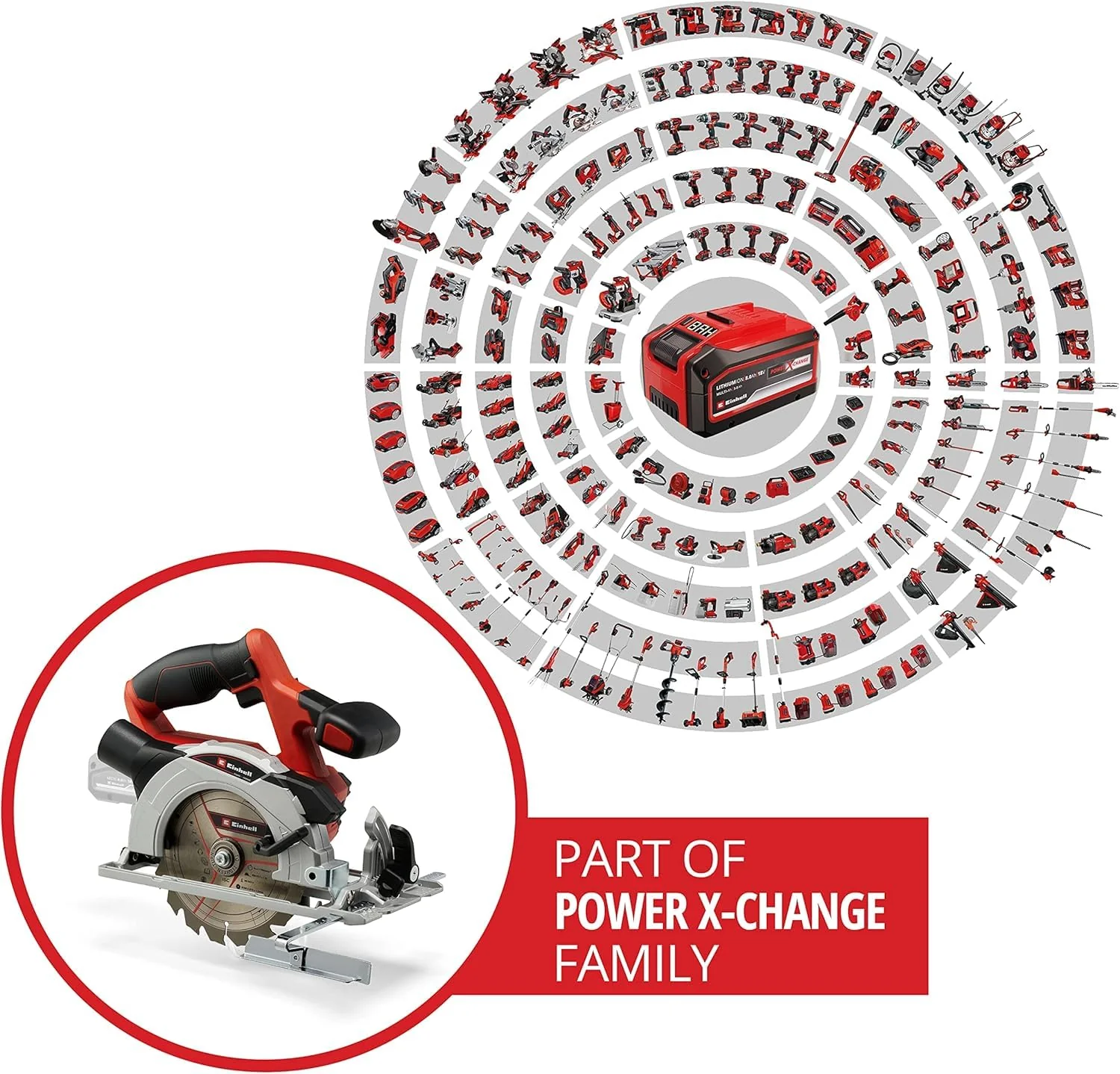 Einhell Akku-Handkreissäge TE-CS 18/150 Li-Solo Power X-Change (18 V, Li-Ion, Ø150 x Ø10 mm Sägeblatt, Schnitttiefe + Neigungswinkel werkzeuglos einstellbar, LEDs, ohne Akku und Ladegerät) - Image 8