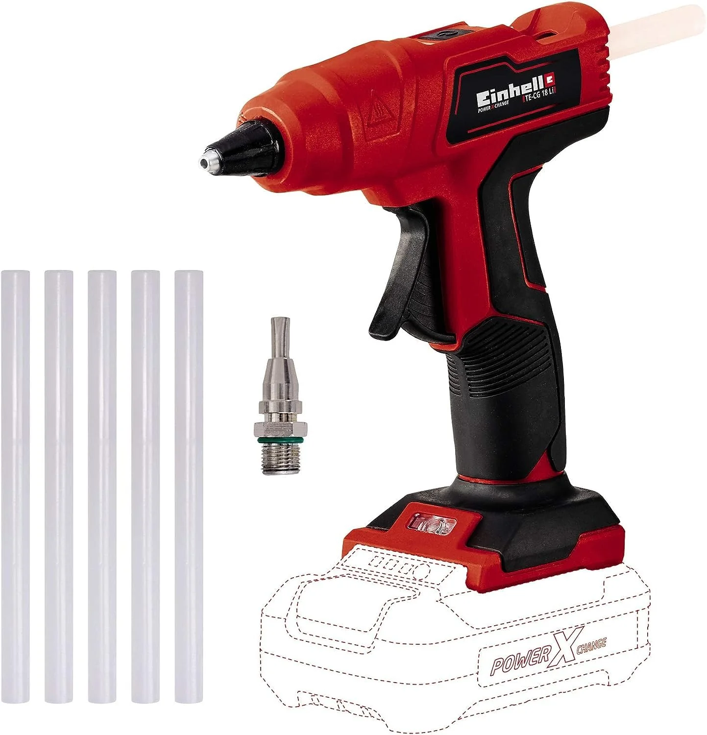 Einhell Akku-Heißklebepistole TE-CG 18 Li - Solo Power X-Change (Lithium-Ionen, in 120 Sekunden einsatzbereit, inkl. 5 Klebestifte + Flachklebedüse, ohne Akku und Ladegerät) - Image 11