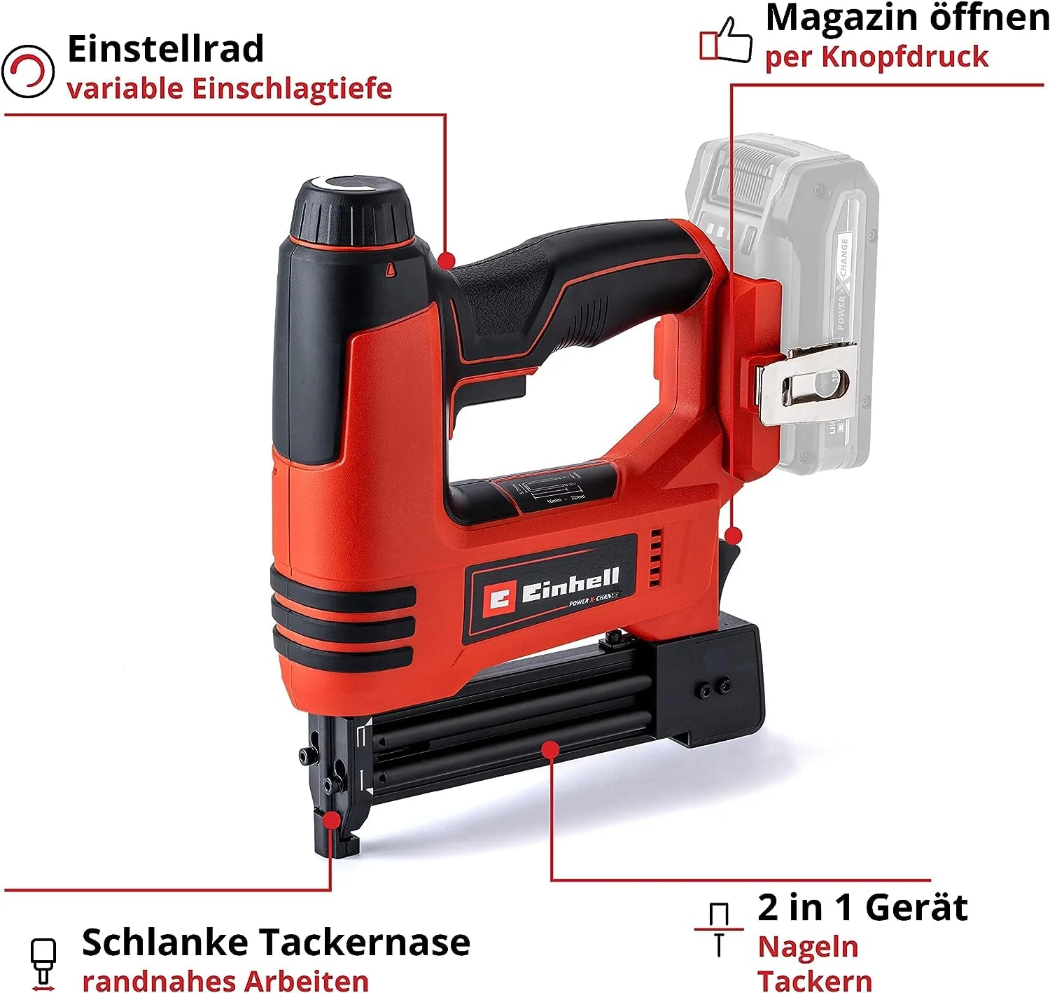 Einhell Akku-Nagler TE-CN 18 Li - Solo Power X-Change (Li-Ion, 18V, Tacker und Nagelpistole, max. 20 Schuss pro Minute, inkl. 300 Nägel, inkl. 300 Klammern, ohne Akku, ohne Ladegerät) - Image 10