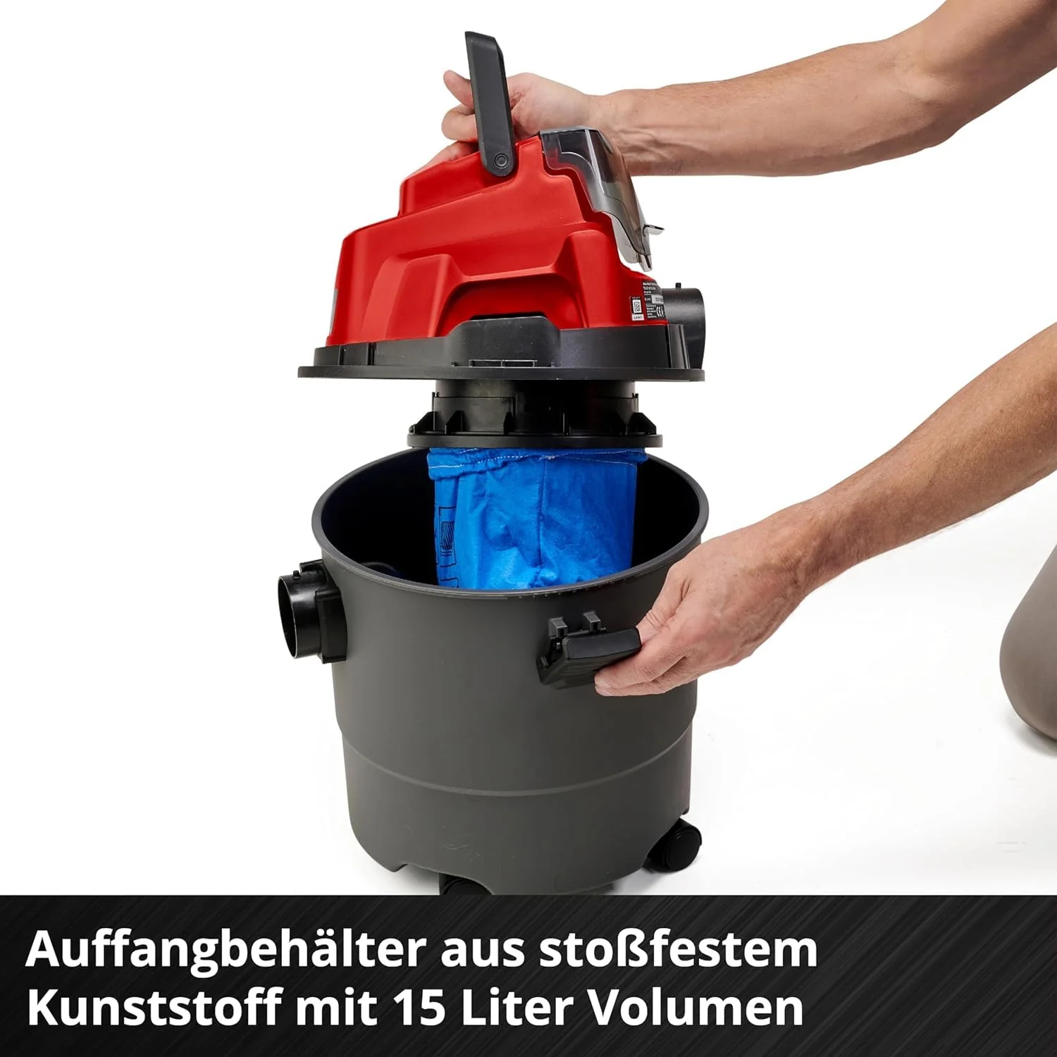 Einhell Akku-Nass-Trockensauger TC-VC 18/15 Li-Solo Power X-Change (Lithium-Ionen, Kunststoffbehälter 15 l, 4 Rollen, inkl. Saugschlauch, div. Filter, ohne Akku u. Ladegerät) - Image 3