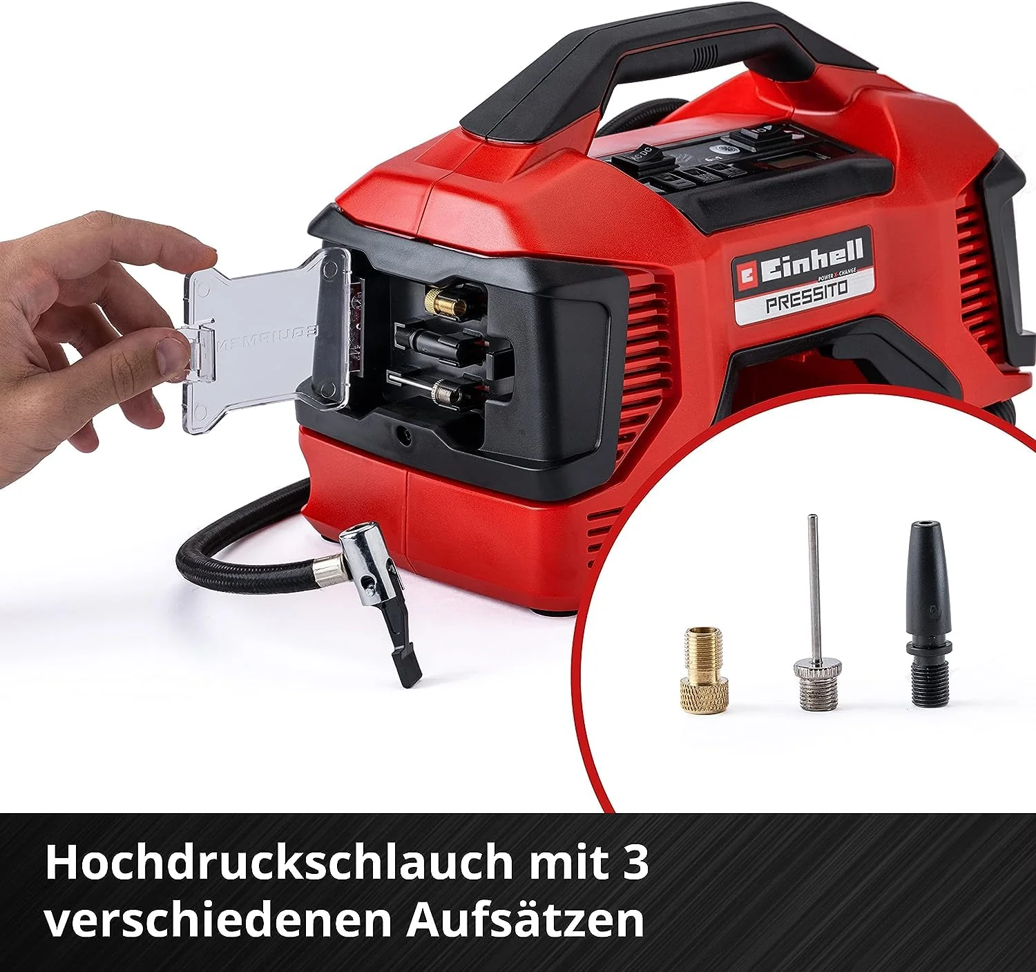 Einhell Hybrid-Kompressor PRESSITO Power X-Change (18 V, max. 11 bar, 31 cm Schlauchlänge, inkl. 3-tlg. Adapter-Set, ohne Akku) - Image 5