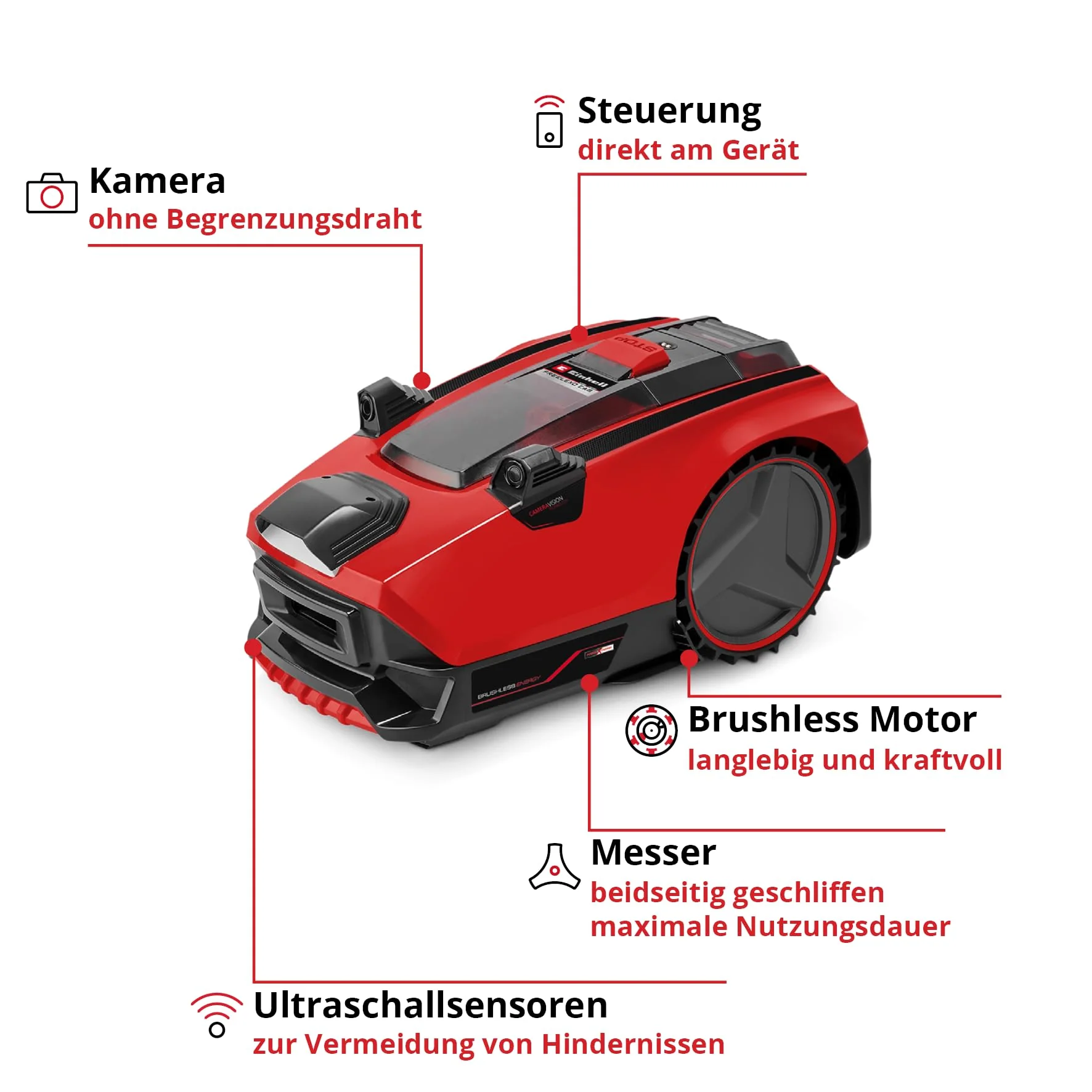 Einhell Mähroboter FREELEXO CAM 500 Power X-Change (18V, Kamera ersetzt Begrenzungsdraht, für 500 m², Brushless, bis 25% Steigung, Schnittbreite 18 cm, inkl. 3,0 Ah Akku, 5 m Magnetband) - Image 3
