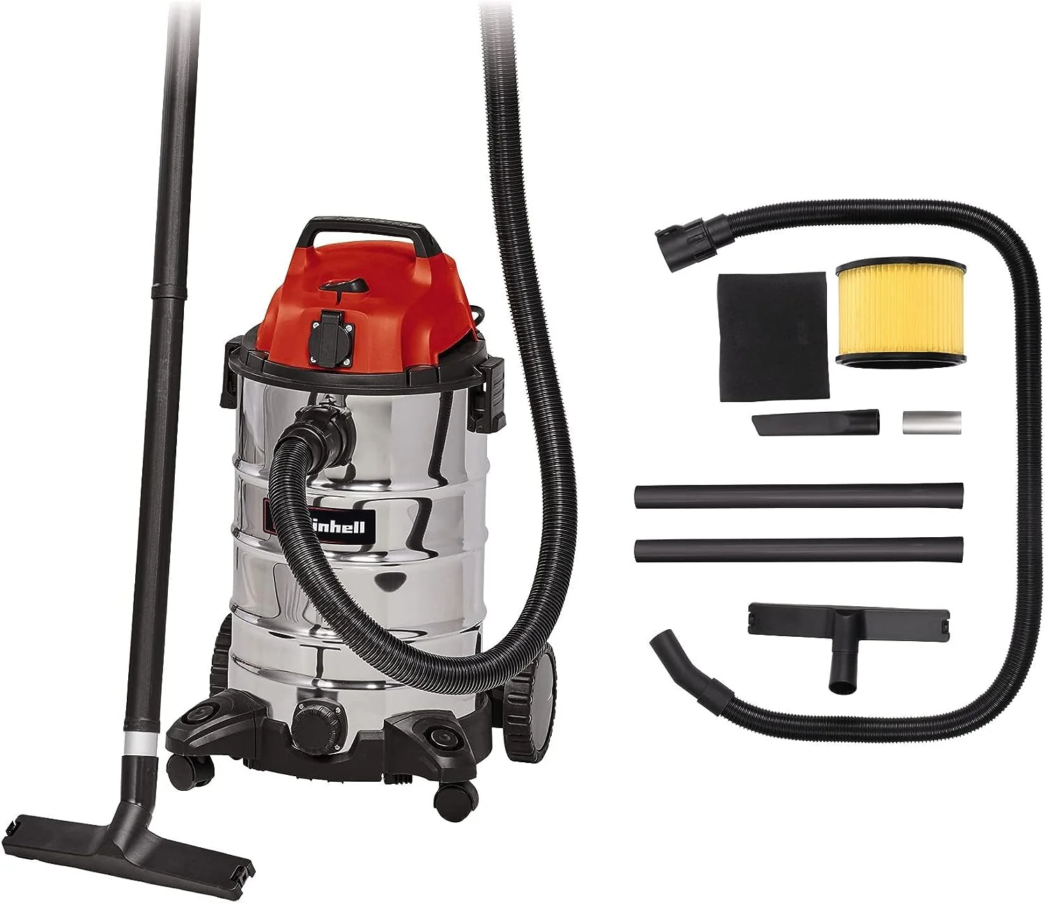 Einhell Nass-Trockensauger TC-VC 1930 SA (1.500 Watt, 30 l-Edelstahlbehälter, autom. Gerätesteckdose, inkl. Saugschlauch + Verlängerungsrohr, Kombidüse/Fugendüse, div. Filter)