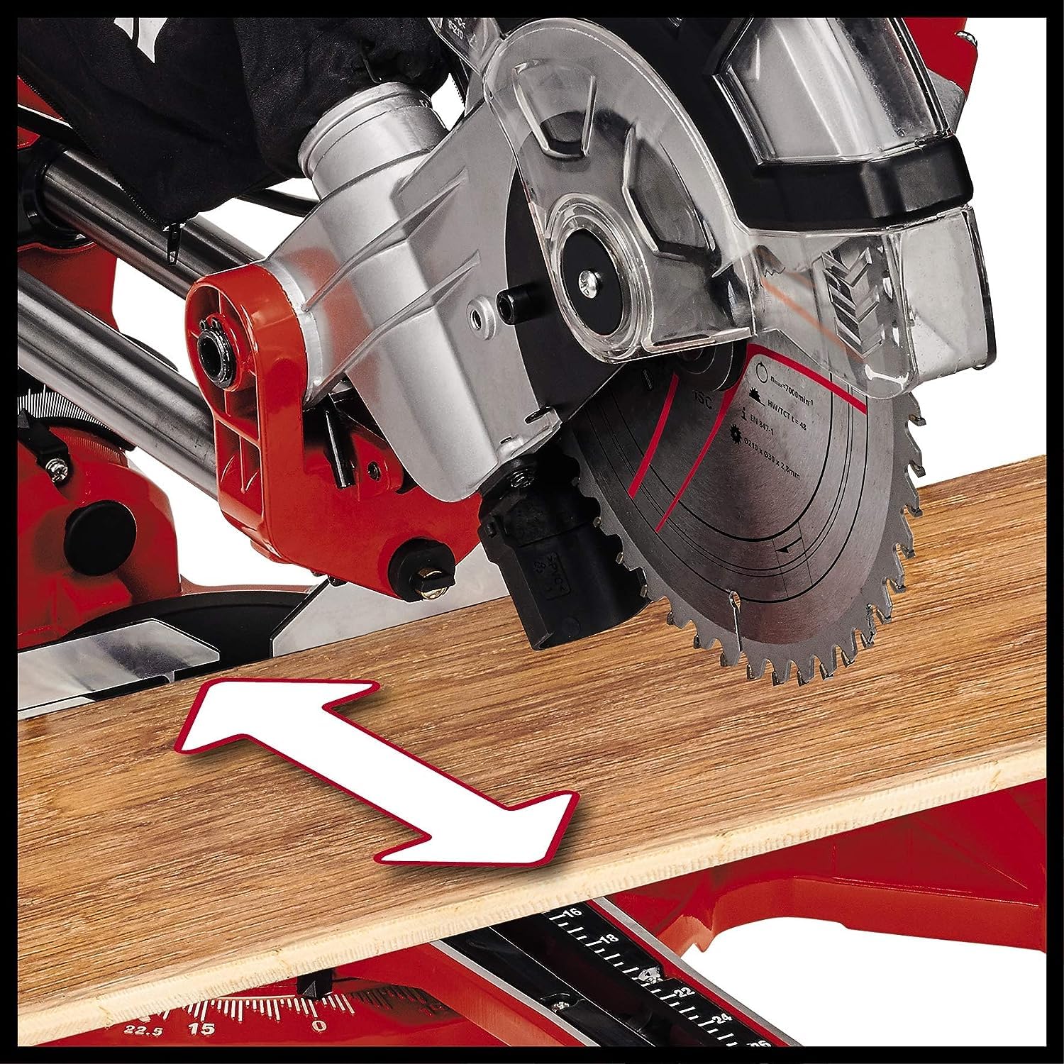 Einhell Zug-Kapp-Gehrungssäge TC-SM 2131/2 Dual (1800 W, max. 62 mm x 310 mm Schnitttiefe/-breite, Ø 210 mm Sägeblatt, beidseitig neigbarer Sägekopf, Zugfunktion, Laser) - Image 10