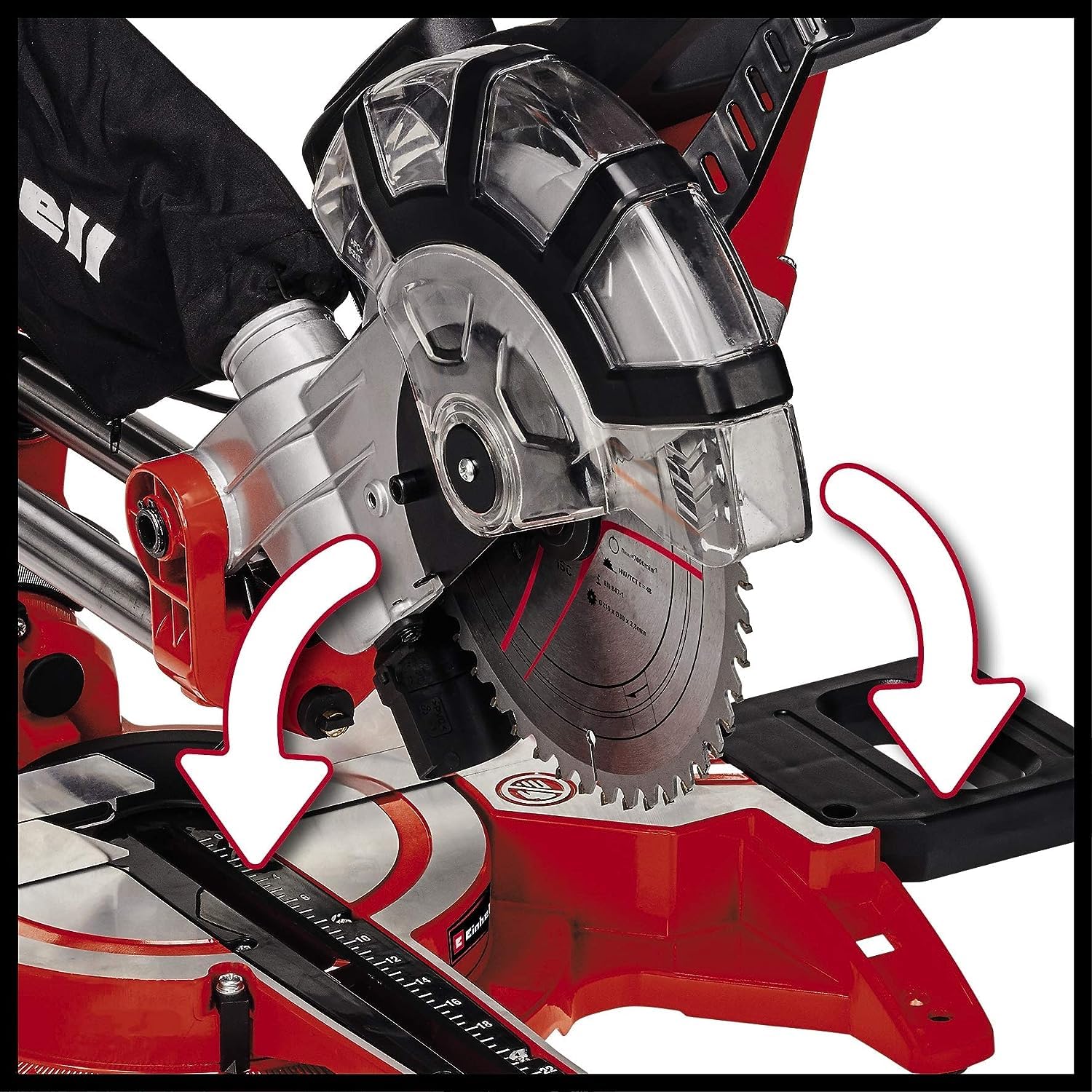 Einhell Zug-Kapp-Gehrungssäge TC-SM 2131/2 Dual (1800 W, max. 62 mm x 310 mm Schnitttiefe/-breite, Ø 210 mm Sägeblatt, beidseitig neigbarer Sägekopf, Zugfunktion, Laser) - Image 2