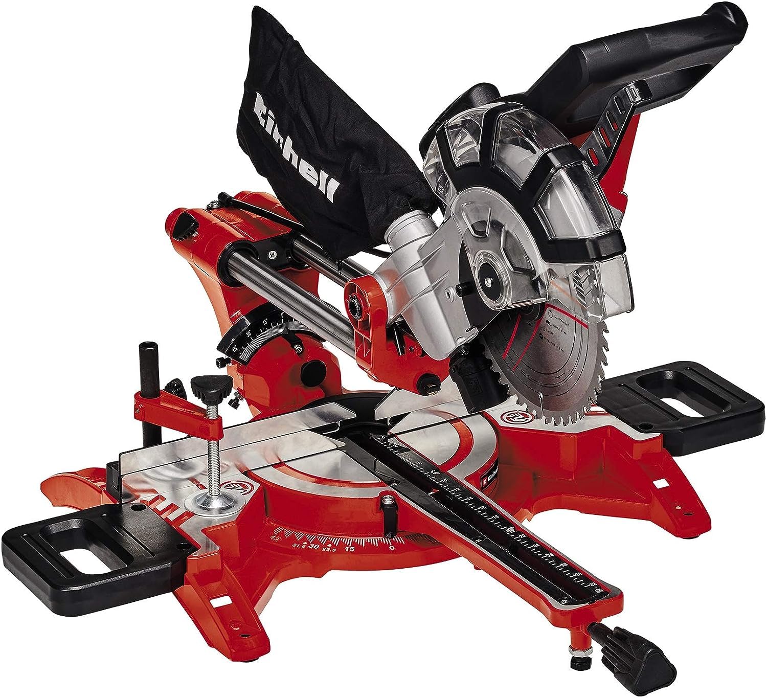 Einhell Zug-Kapp-Gehrungssäge TC-SM 2131/2 Dual (1800 W, max. 62 mm x 310 mm Schnitttiefe/-breite, Ø 210 mm Sägeblatt, beidseitig neigbarer Sägekopf, Zugfunktion, Laser) - Image 3