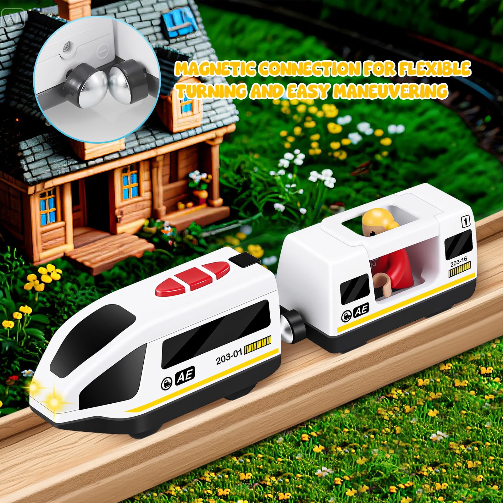 Eisenbahn Kinder Elektrisch, Batteriebetriebene Holzeisenbahn Elektrische Lok Kompatibel mit Brio Eisenbahn, Zug Spielzeug, Holzeisenbahn Zug Kinder für Brio Thomas Eisenbahn Holz - Image 5