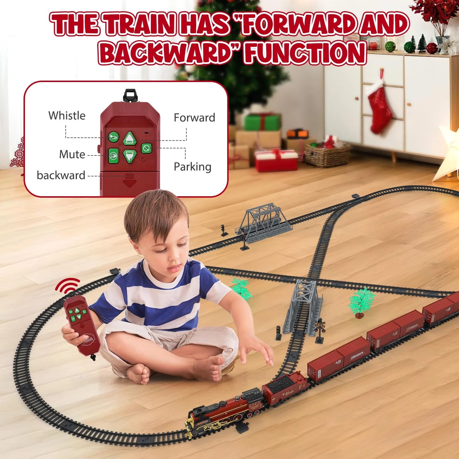 Eisenbahn Kinder Elektrisch Zug, Fernbedienung Dampfzug Spielzeug mit Rauch, Lichtern und Ton, Elektrische Eisenbahnsets für Kinder mit Eisenbahnbausätzen, Geschenke Zug Spielzeug für 3+ Jahren - Image 5