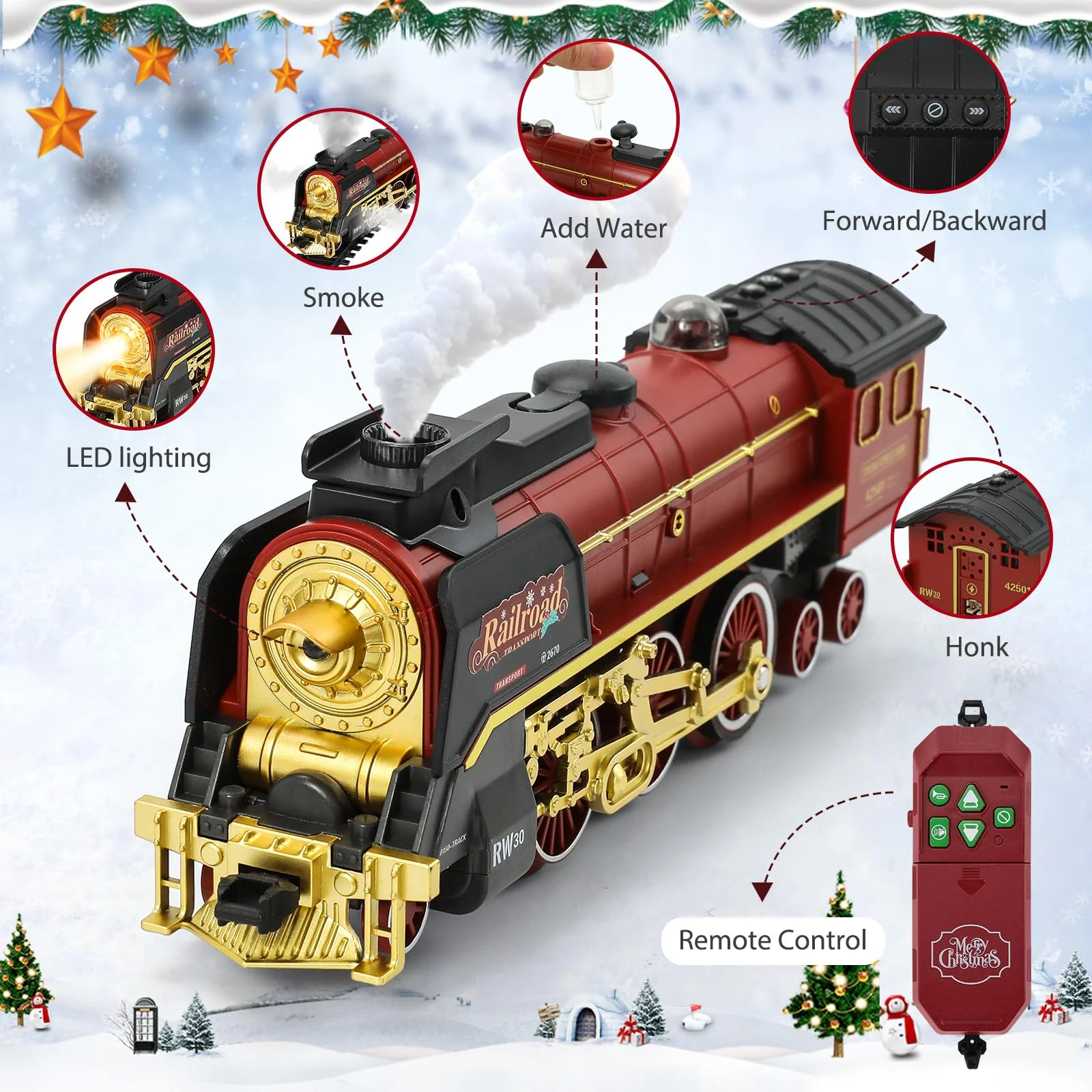 Eisenbahn Kinder Elektrisch Zug, Fernbedienung Dampfzug Spielzeug mit Rauch, Lichtern und Ton, Elektrische Eisenbahnsets für Kinder mit Eisenbahnbausätzen, Geschenke Zug Spielzeug für 3+ Jahren - Image 6