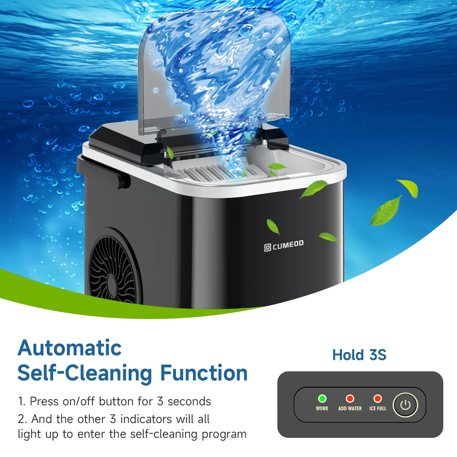 Eiswürfelmaschine, 120W Eiswürfelbereiter 8 Eiswürfel in 8-10 Minuten, 12kg/24h, LED Display Ice Maker Machine mit Infrarotsensor & Selbstreinigung - Image 2