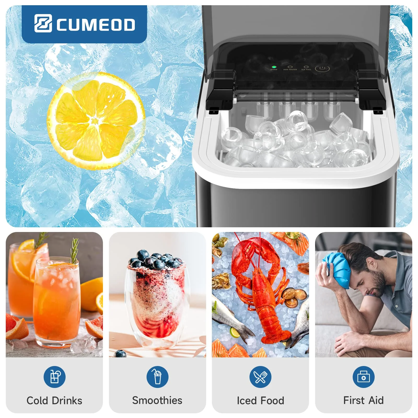 Eiswürfelmaschine, 120W Eiswürfelbereiter 8 Eiswürfel in 8-10 Minuten, 12kg/24h, LED Display Ice Maker Machine mit Infrarotsensor & Selbstreinigung - Image 7