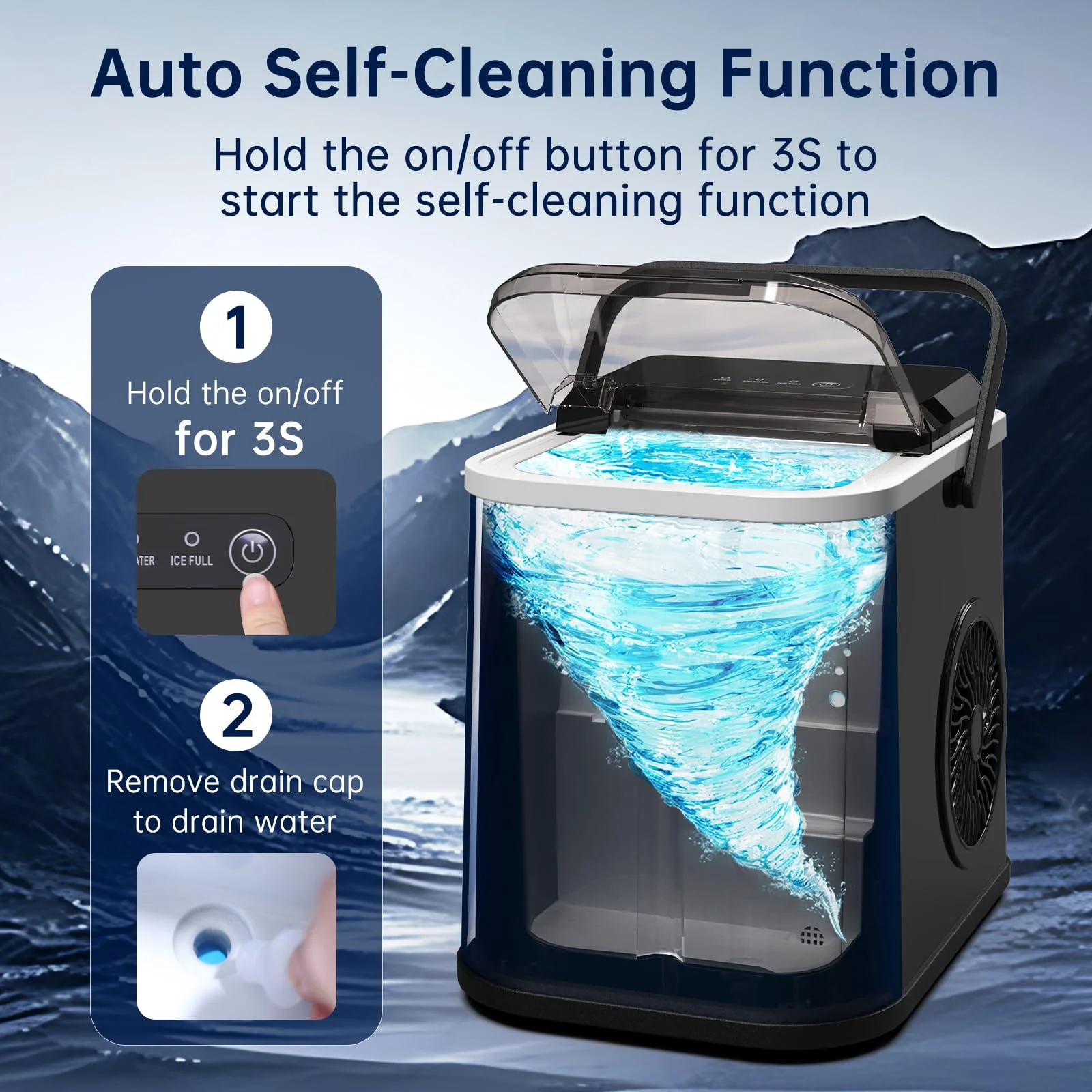 Eiswürfelmaschine, 120W Eiswürfelbereiter Klein, 8 Eiswürfel in 6 Minuten, 12kg/24h, Ice Maker mit Infrarotsensor & Selbstreinigung für Küche, Büro, Bar und Party - Image 10