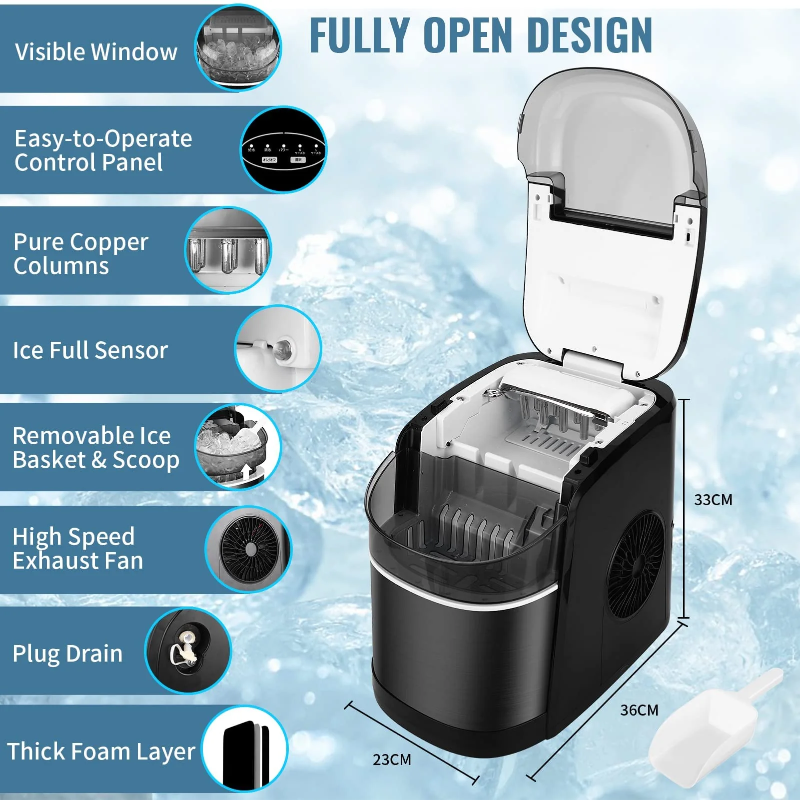 Eiswürfelmaschine Testsieger 12KG Eiswürfelbereiter Ice Maker 6 min Produktionszeit Ice Cube Maker, Eiswürfelmaschinen leise Eiswürfel Maschine mit Selbstreinigungsfunktion, Schwarz (MEHRWEG) - Image 4