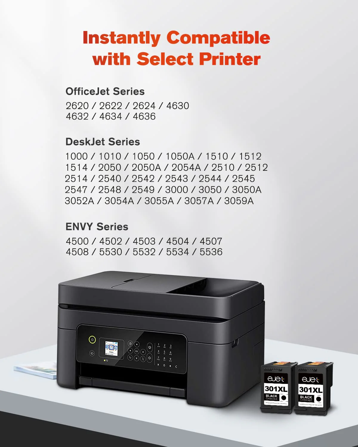ejet 301XL 301 XL Druckerpatronen Kompatibel für HP 301 XL 301XL Patronen für HP Deskjet 1000 1050 1510 2050 2050A 2540 3050 Officejet 2620 2622 4630 4632 Envy 4500 5530 (2er-Pack Schwarz) - Image 6